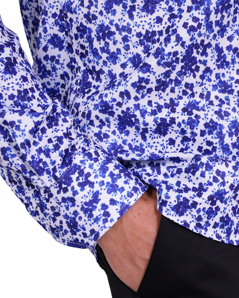Dark Blue Floral Design Print Men's Shirt