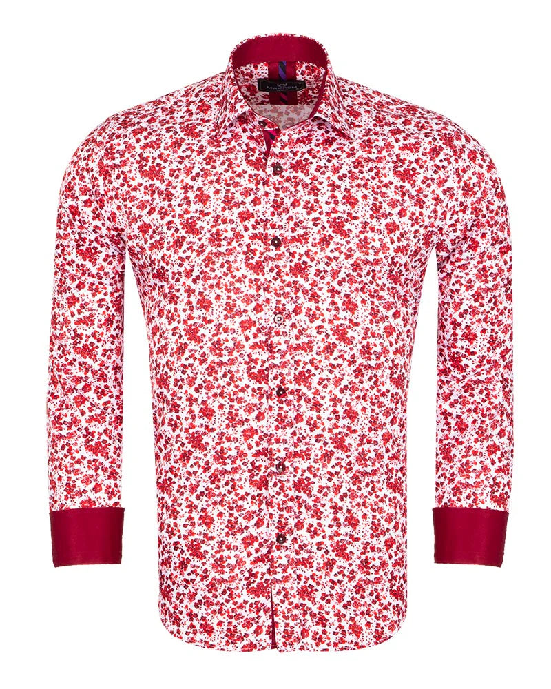 Red Floral Design Print Men's Shirt