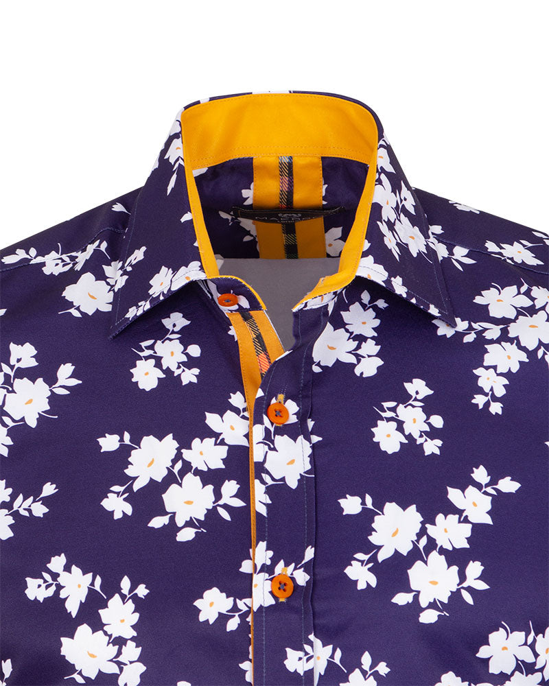 Dark Blue Floral Print Men's Shirt