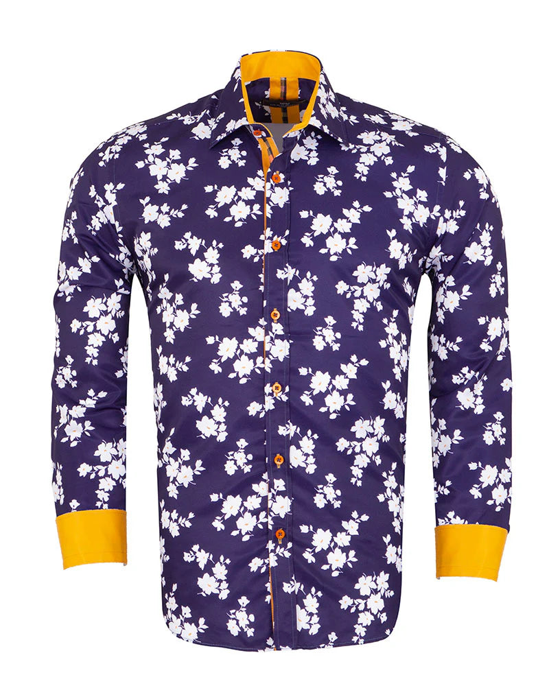 Dark Blue Floral Print Men's Shirt