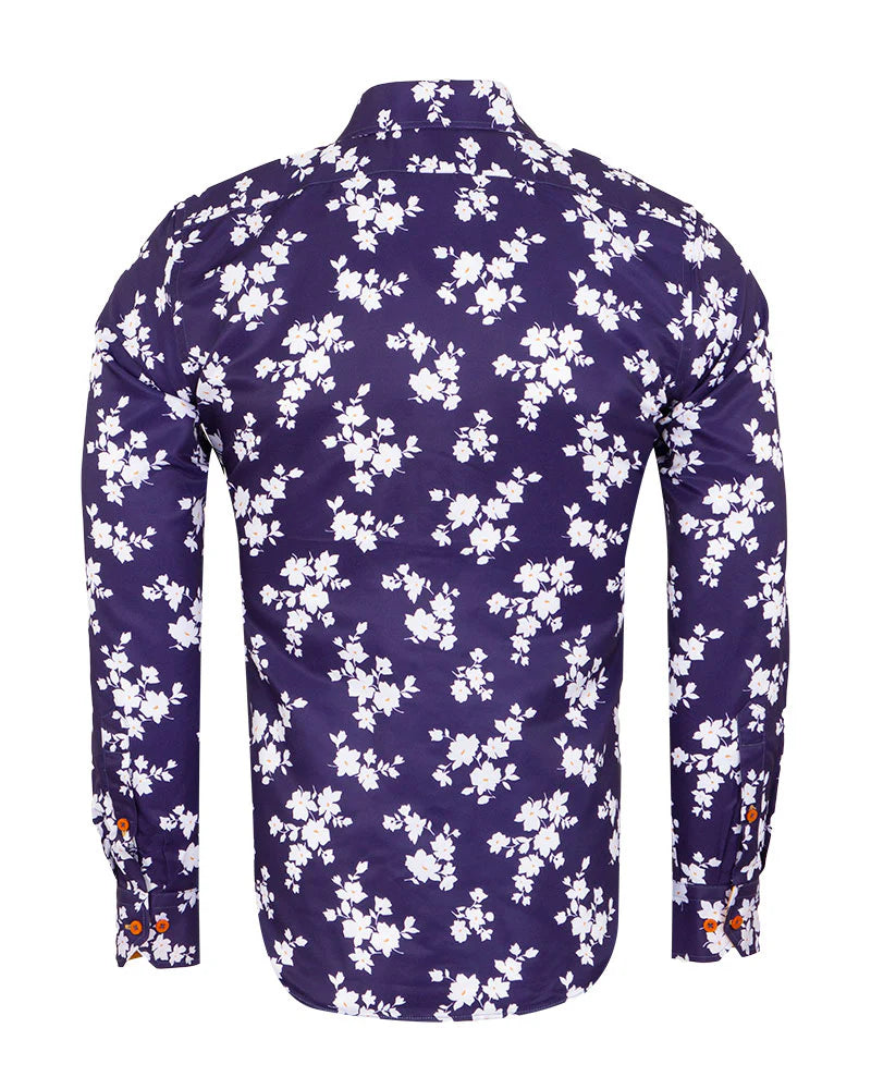Dark Blue Floral Print Men's Shirt