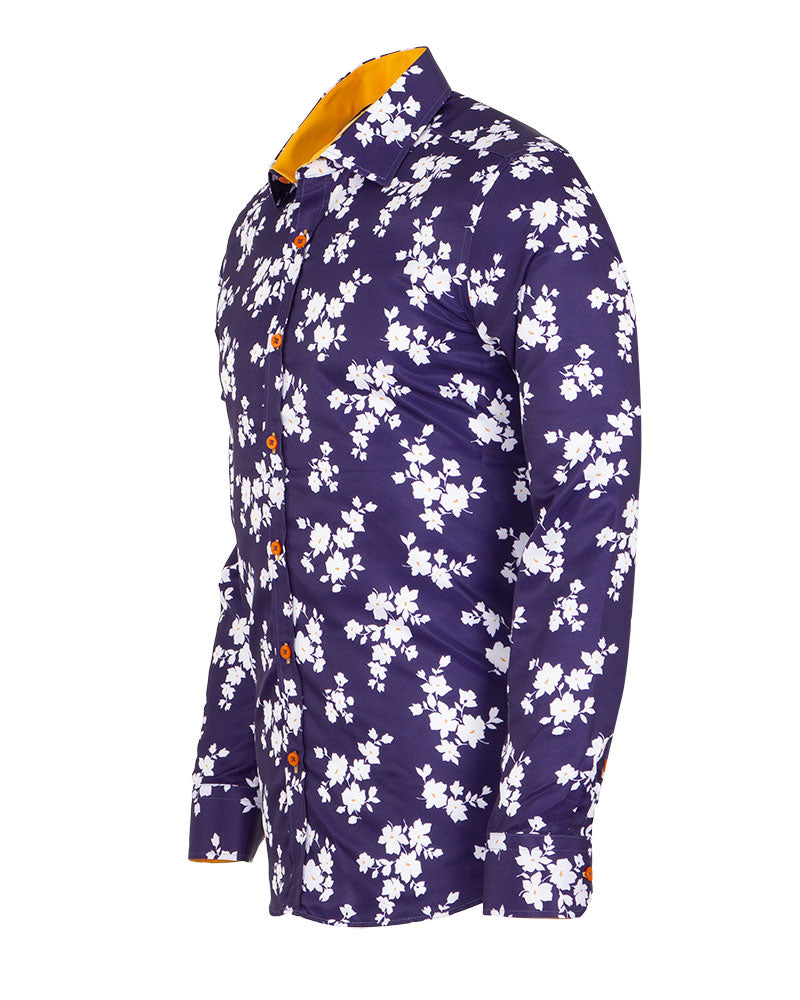 Dark Blue Floral Print Men's Shirt