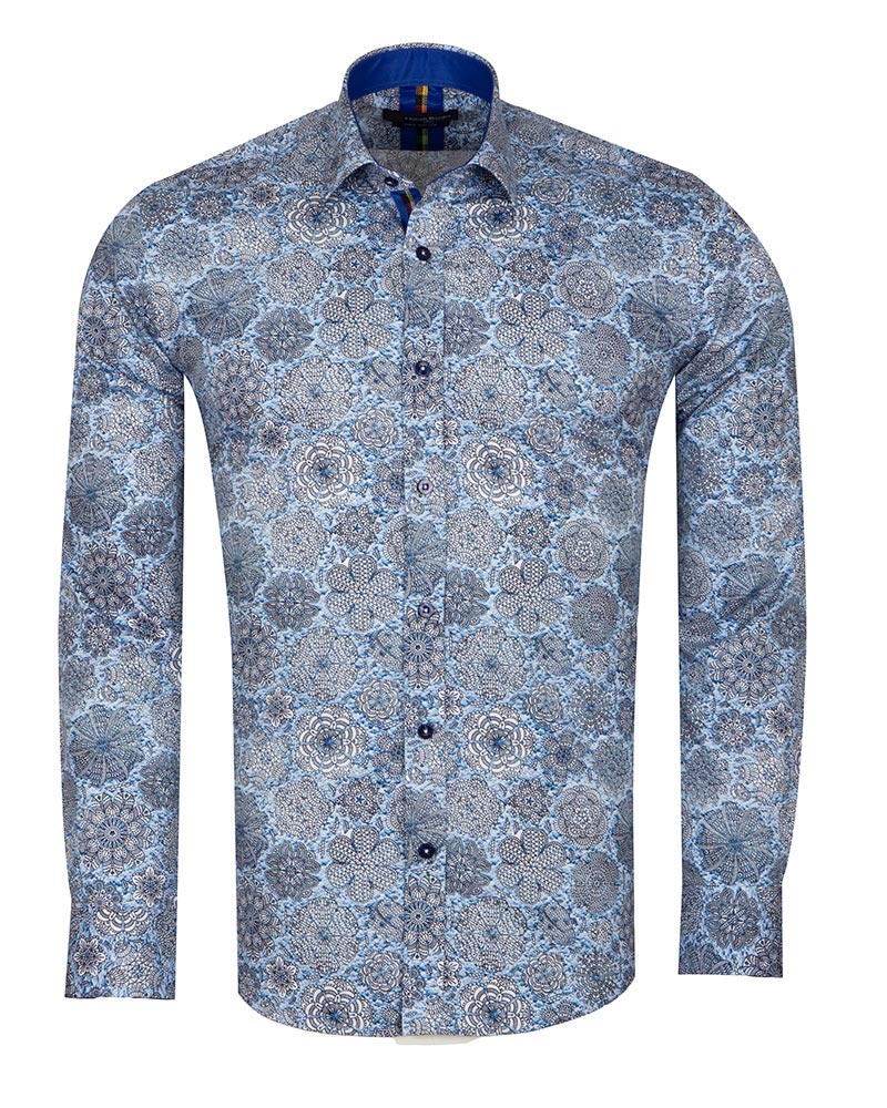 Floral Mosaic Print Shirt with Matching Handkerchief