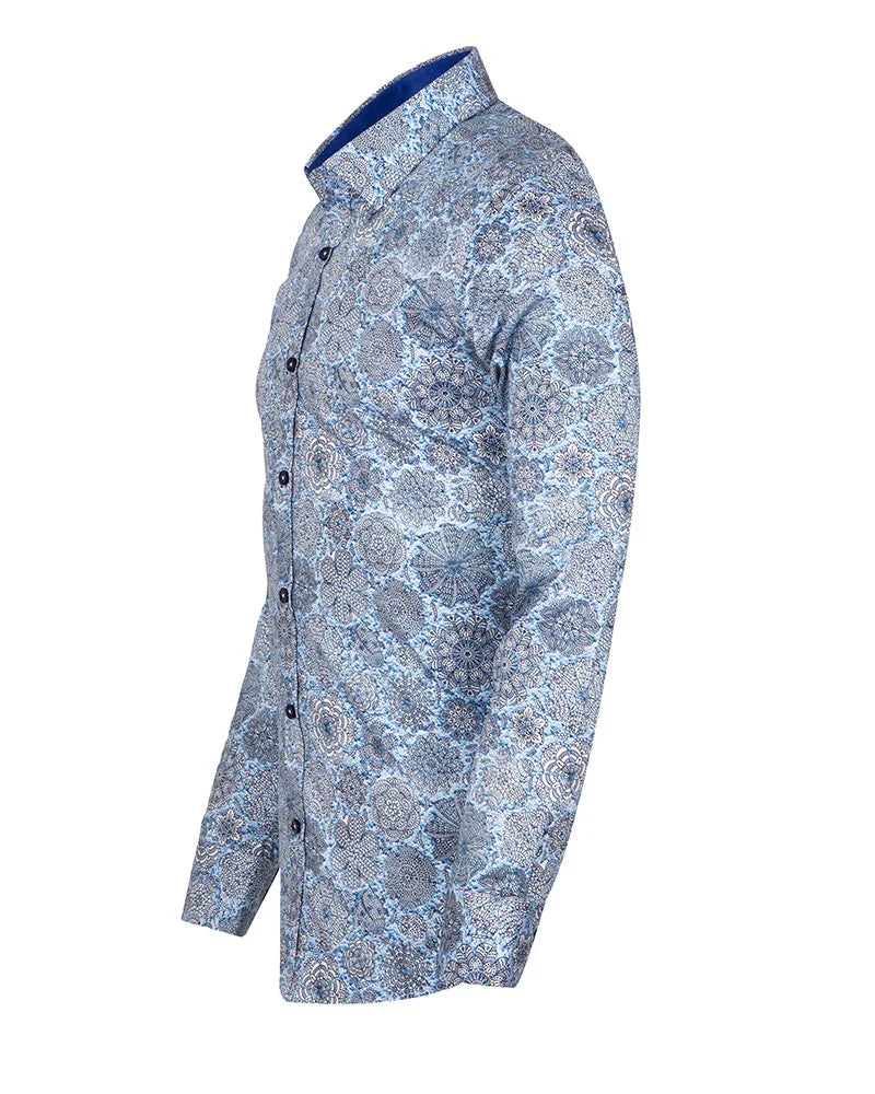 Floral Mosaic Print Shirt with Matching Handkerchief