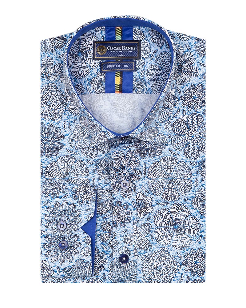 Floral Mosaic Print Shirt with Matching Handkerchief
