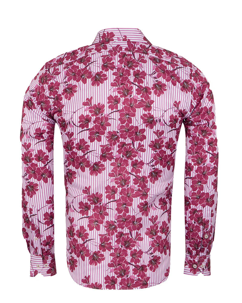 Purple Stripe Daisy Floral Print Shirt