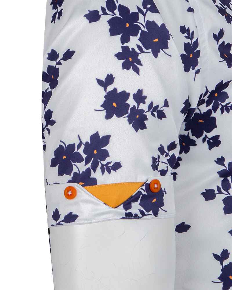 White Floral Print Short Sleeve Shirt