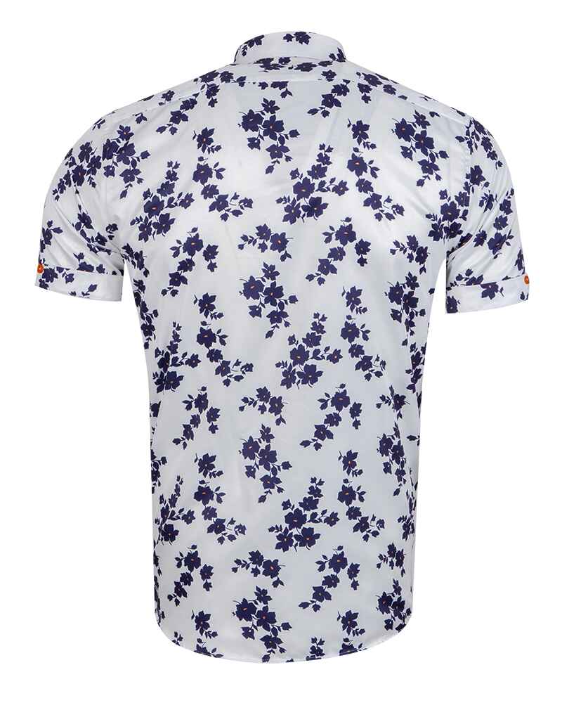White Floral Print Short Sleeve Shirt