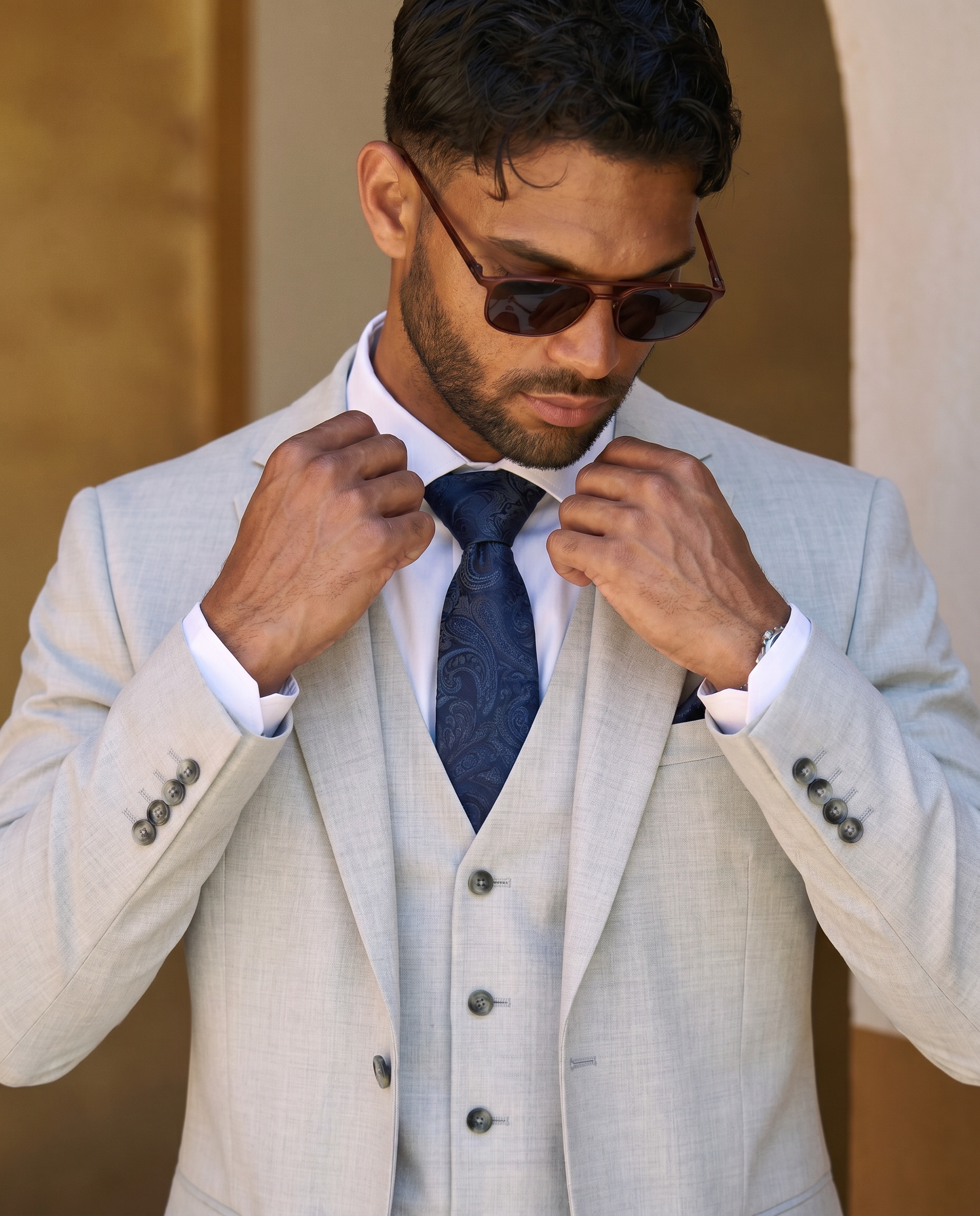 Belmont - Beige Men's Three Piece Suit