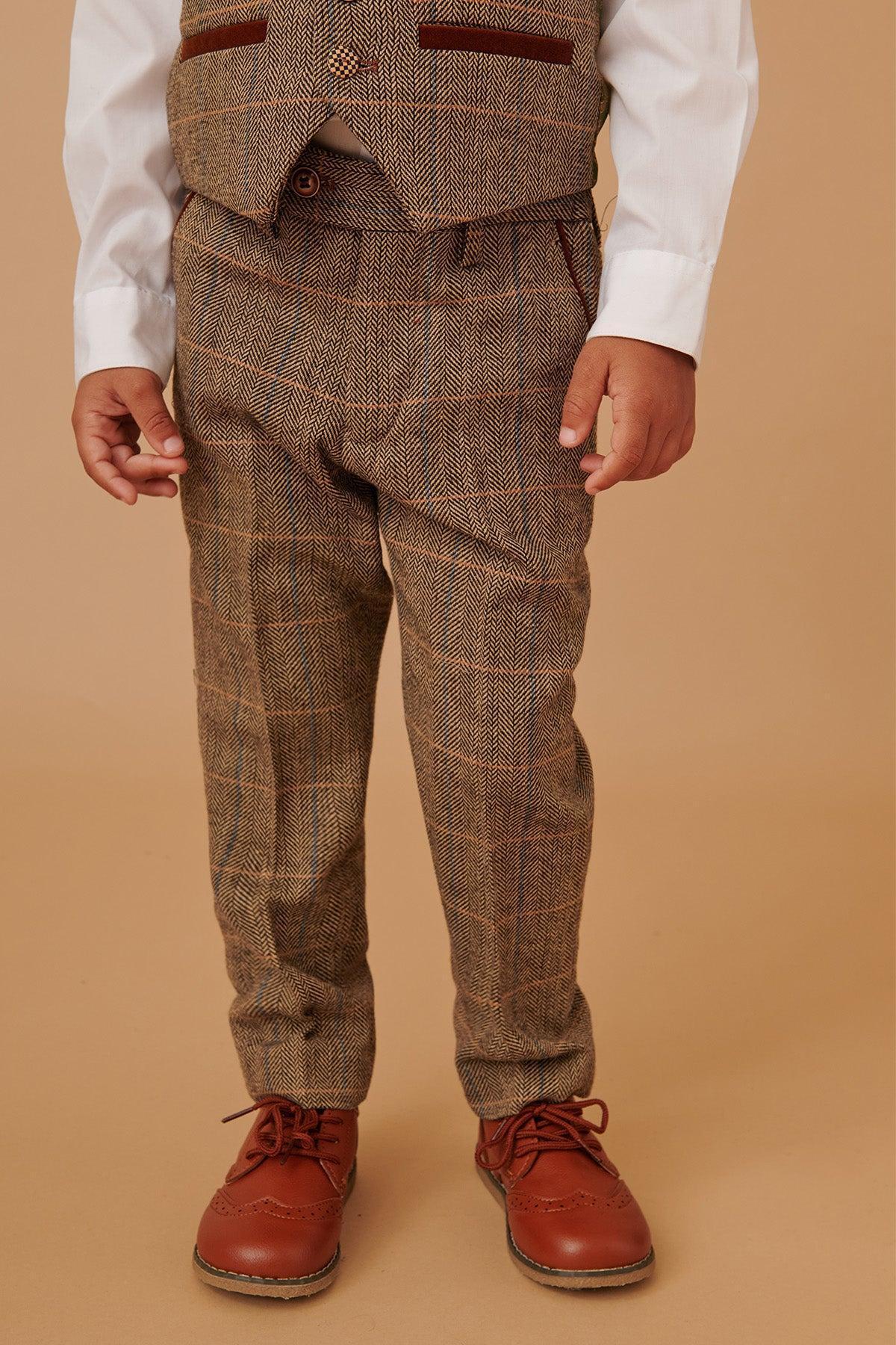 Ted - Childrens Tan Tweed Check Three Piece Suit