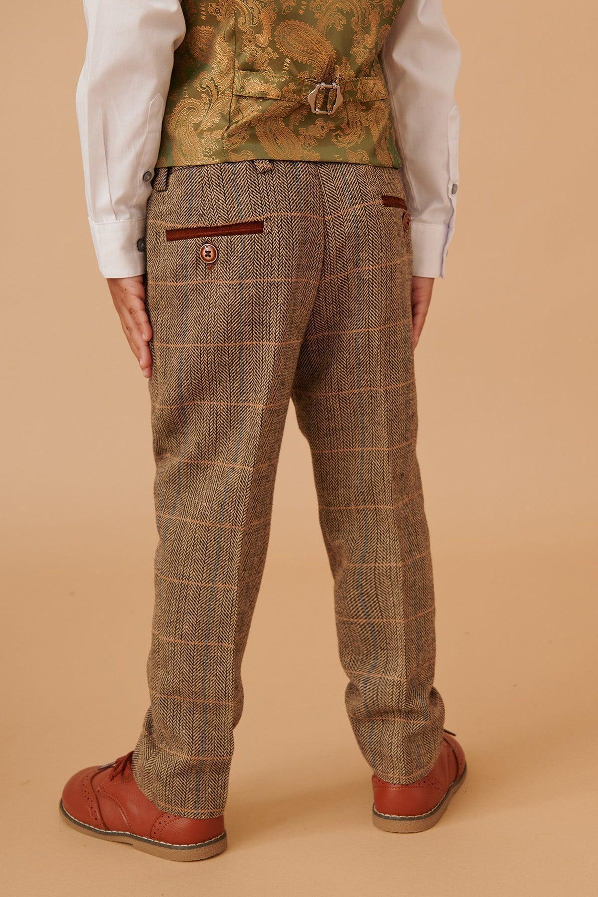 Ted - Childrens Tan Tweed Check Three Piece Suit