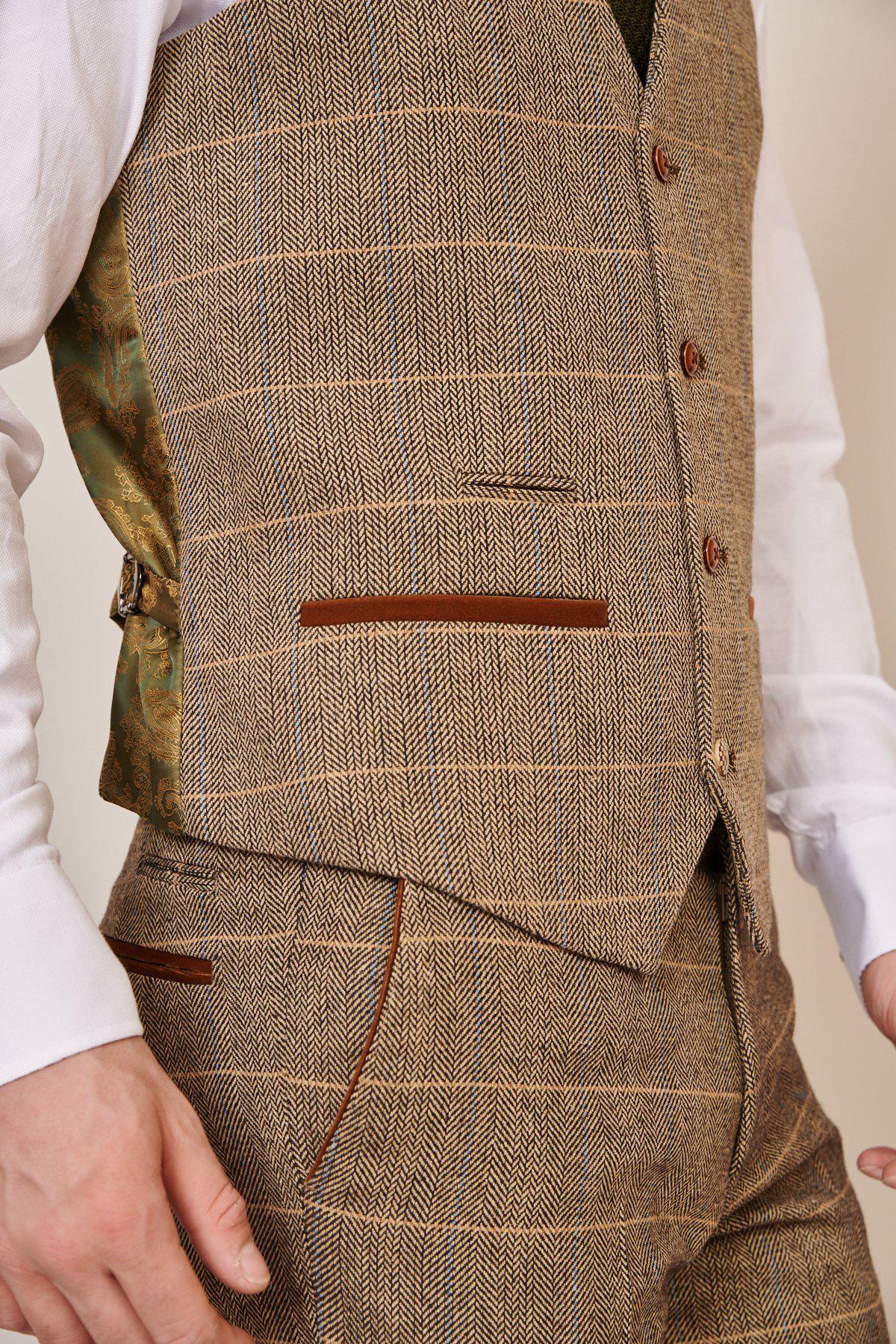 Ted - Tan Tweed Check Waistcoat