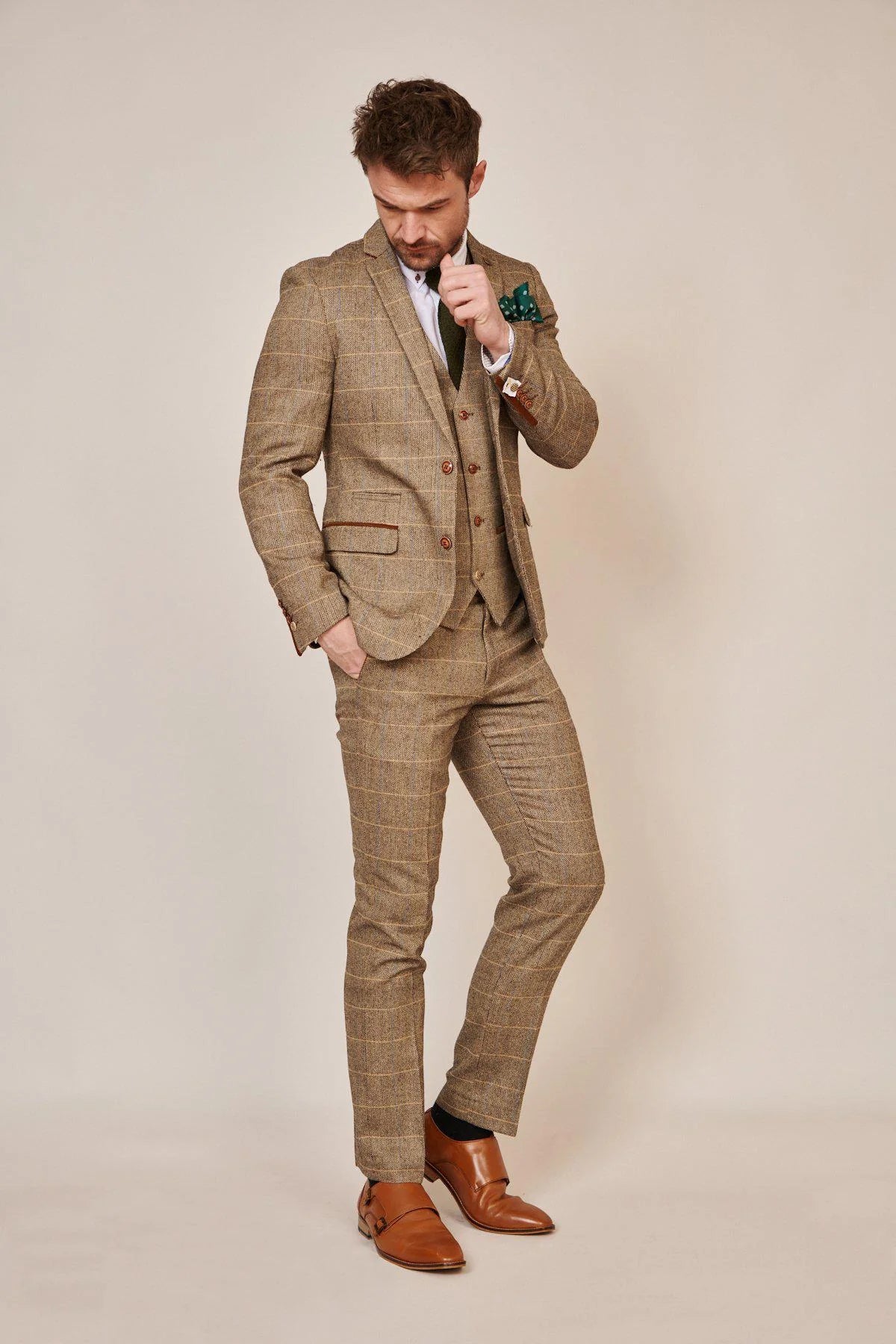 Ted - Tan Tweed Check Three Piece Suit