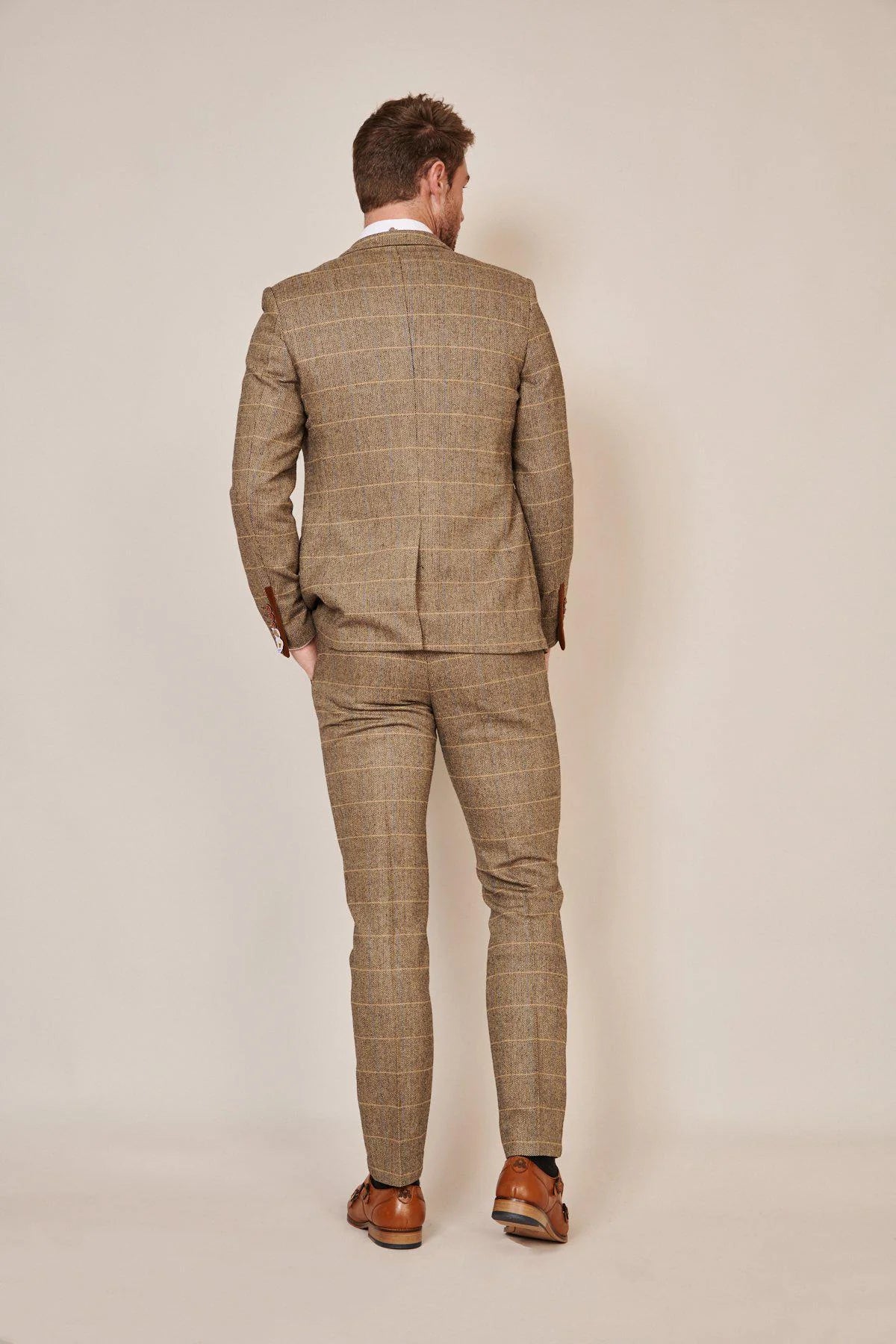 Ted - Tan Tweed Check Trousers