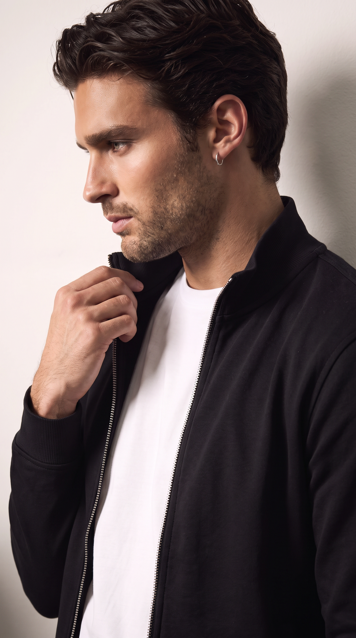 Men's black high-neck zip-up jacket, additional view 04