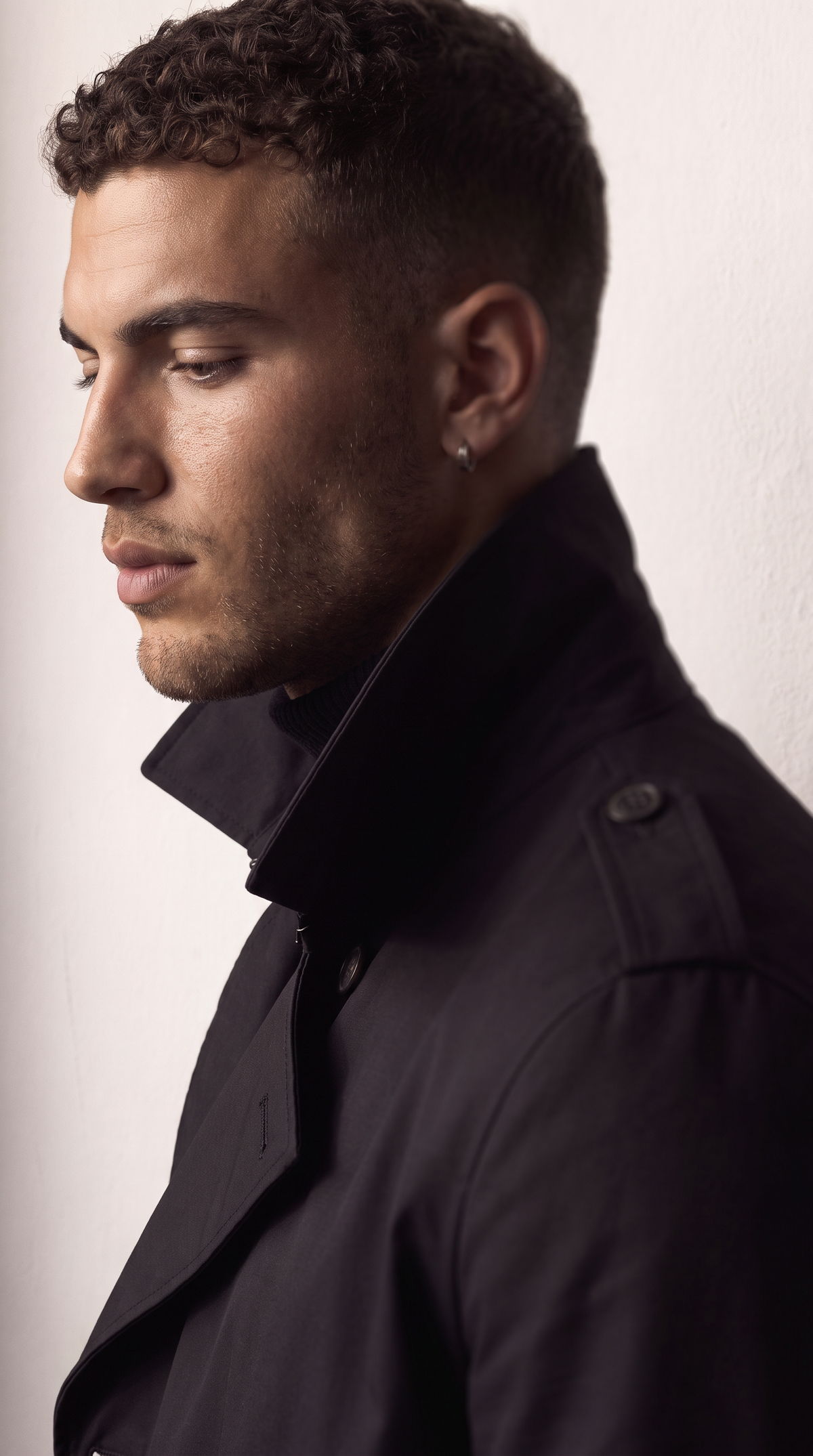 Men's black double-breasted trench coat, additional view 04