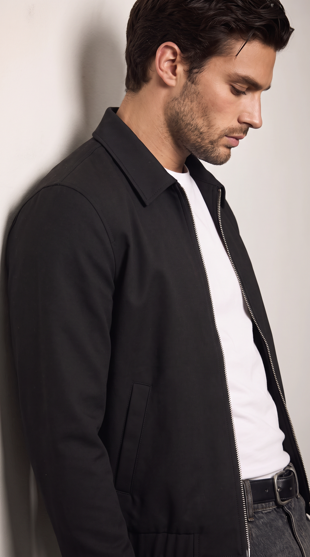 Men's black collared zip-up jacket, additional view 04