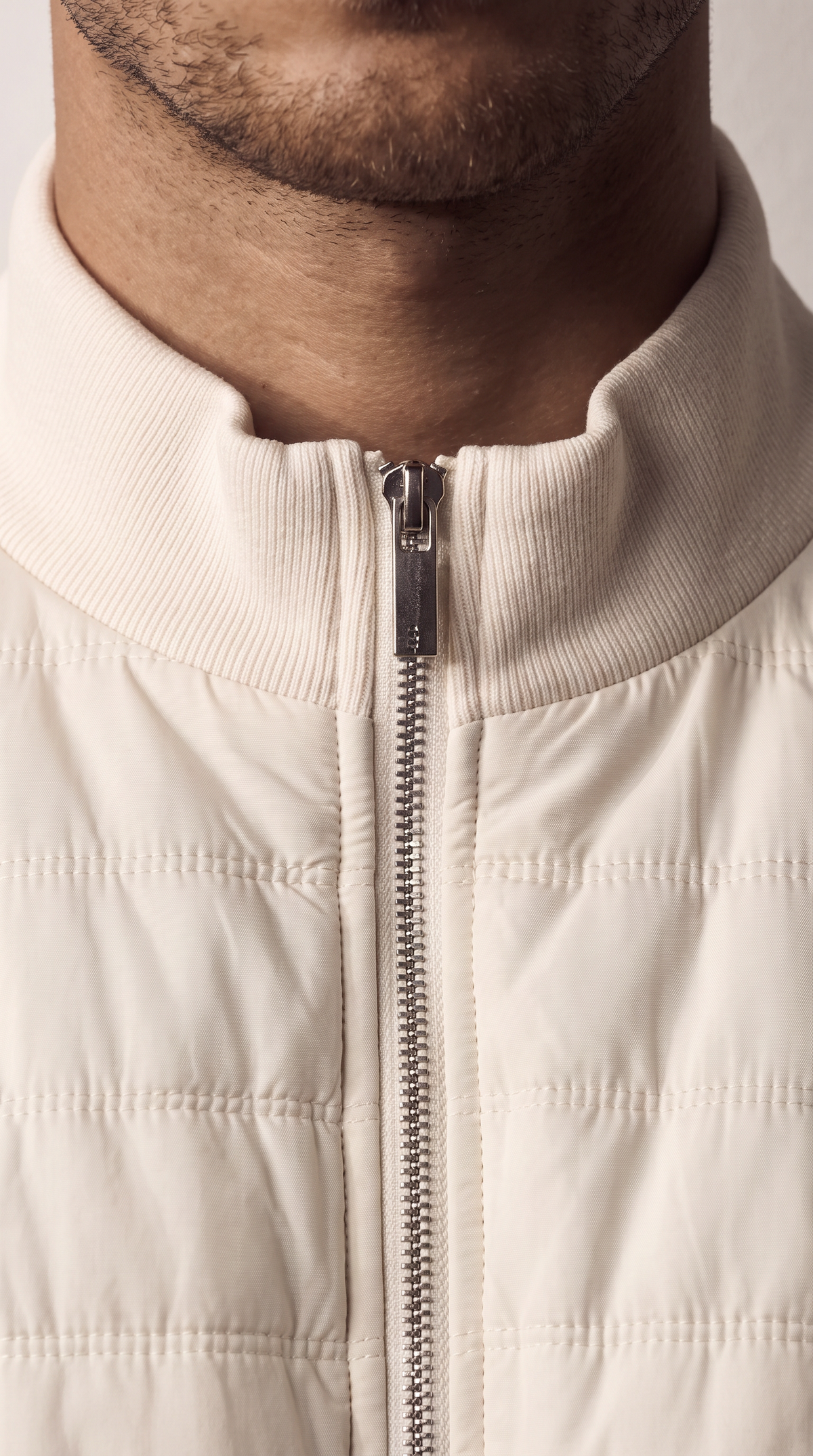 Men's beige hybrid quilted zip-up jacket, additional view 03