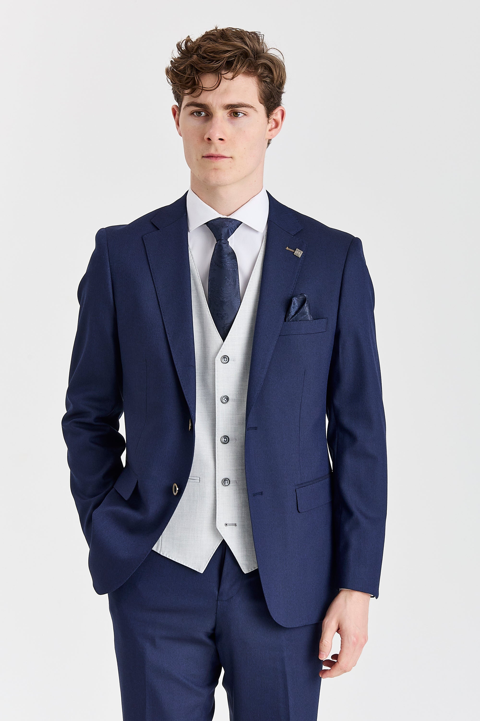 Belmont Navy Suit with Belmont Silver Waistcoat – image 1