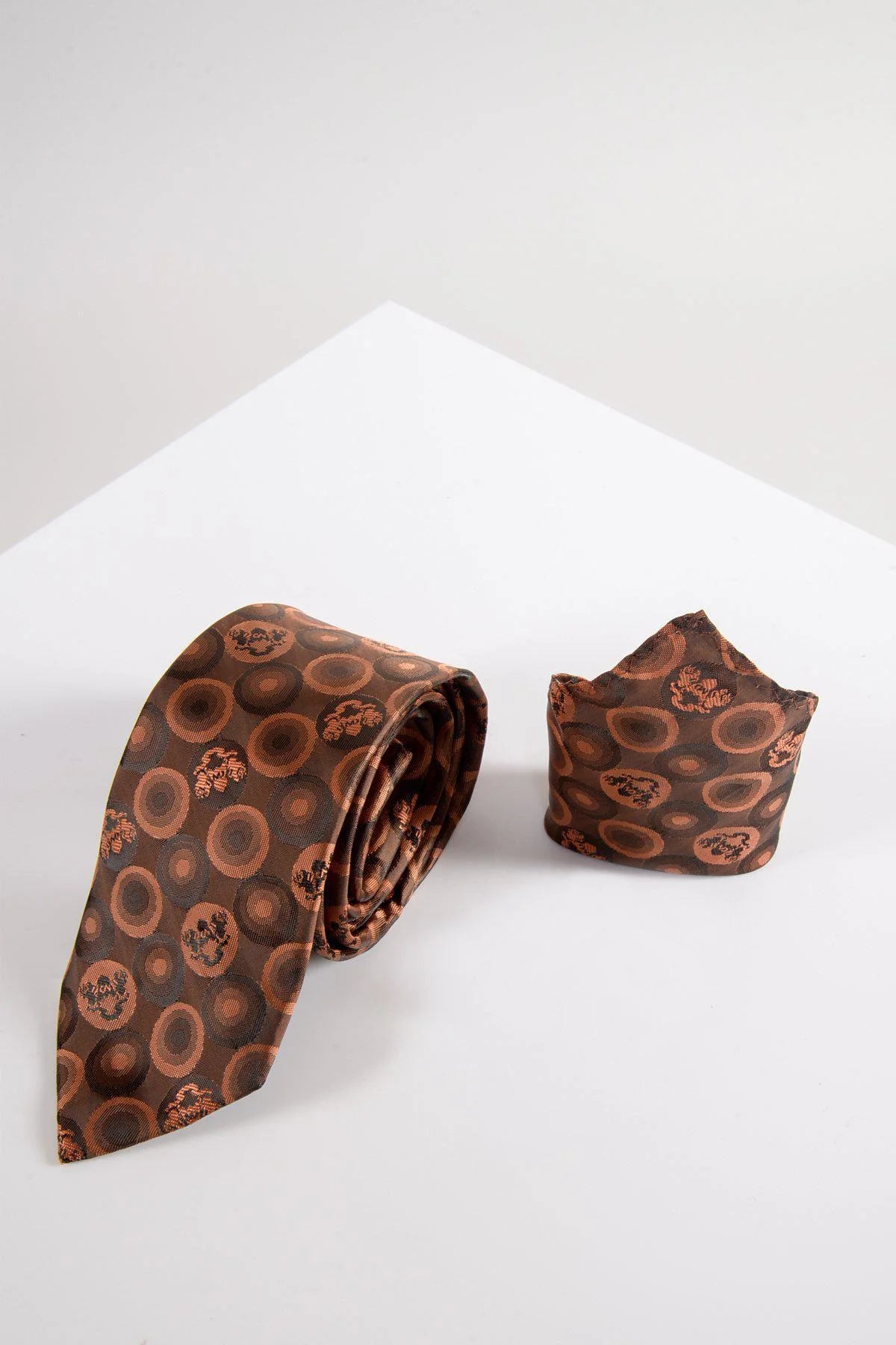 Bubbles - Orange Brown Bubble Circle Print Tie and Pocket Set