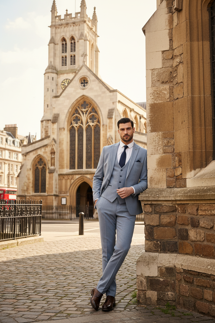 Bromley - Sky Blue Check Three Piece Suit