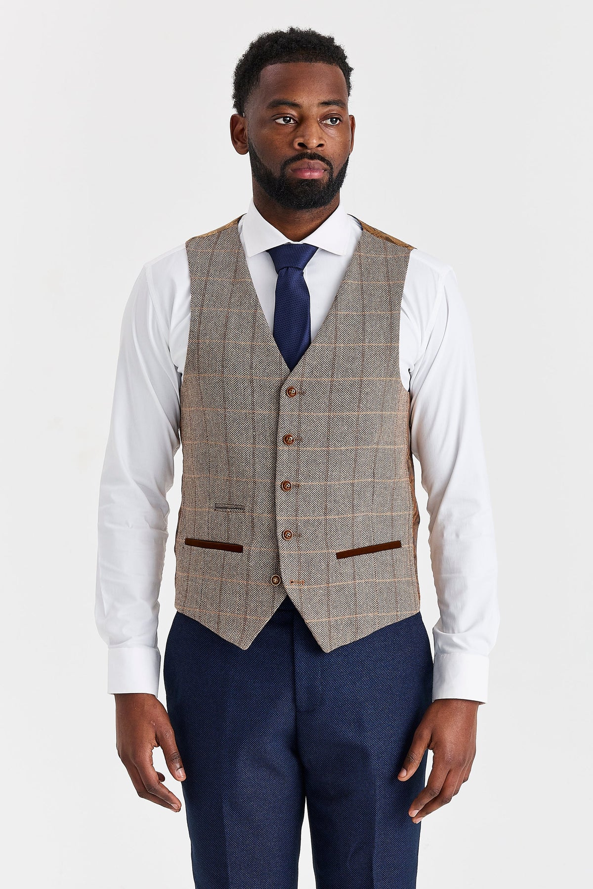Arthur Navy Suit with Harris Brown Tweed Waistcoat – image 5