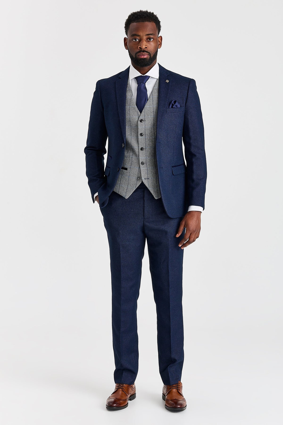 Arthur Navy Suit with Harris Grey Tweed Waistcoat – image 2