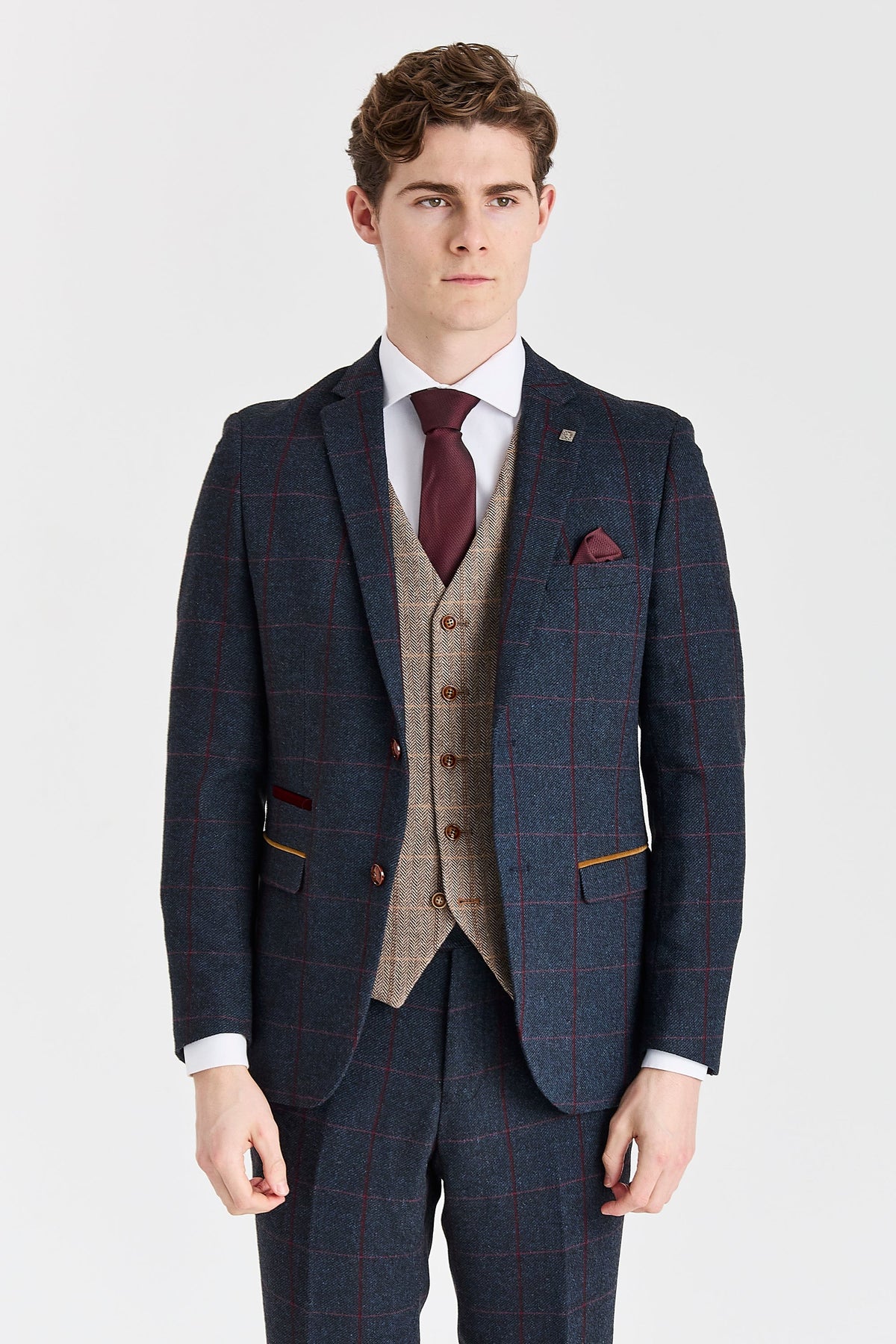 Madrid Navy Suit with Harris Brown Tweed Waistcoat – image 1