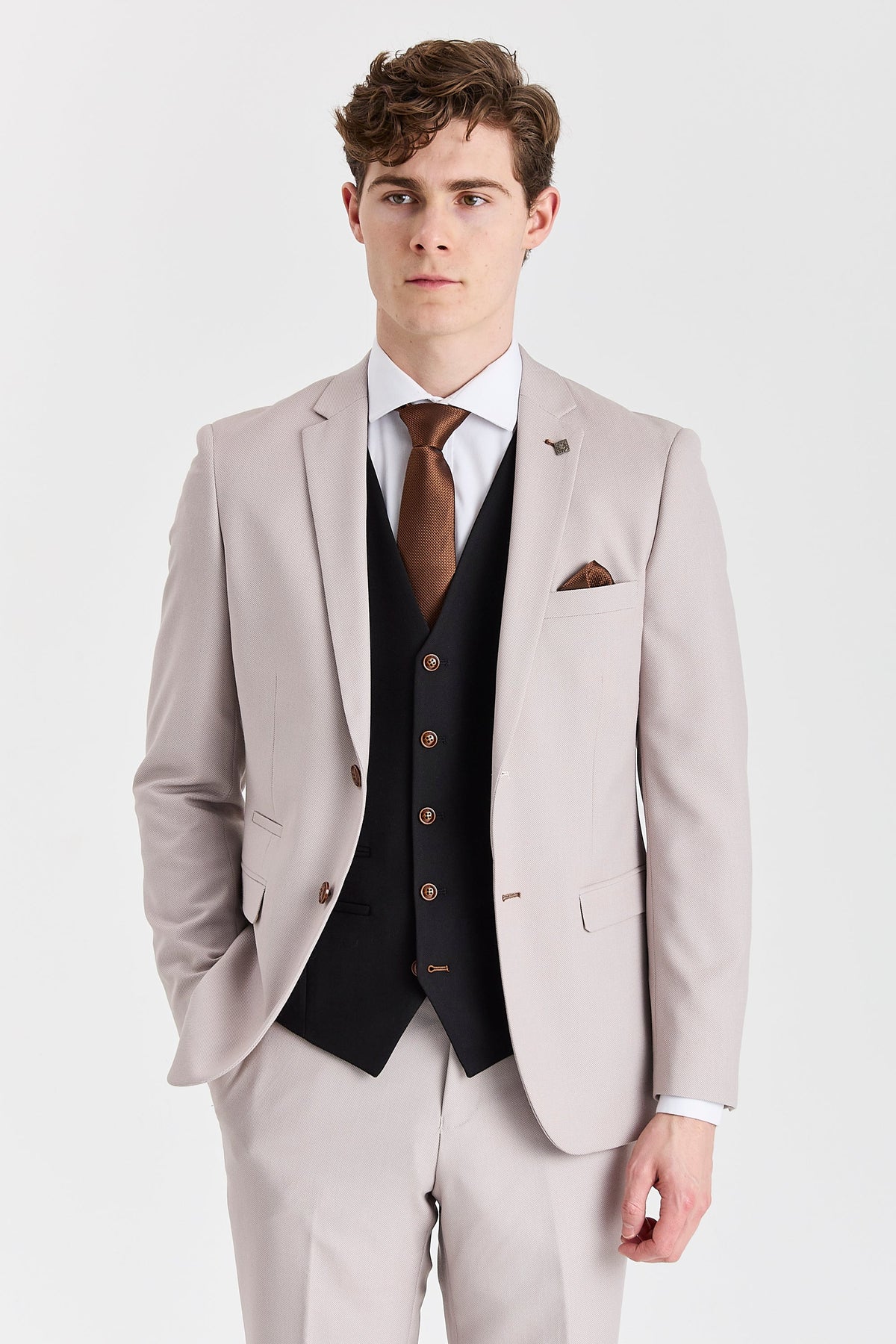 Mayfair Stone Textured Suit With Black Waistcoat – image 1