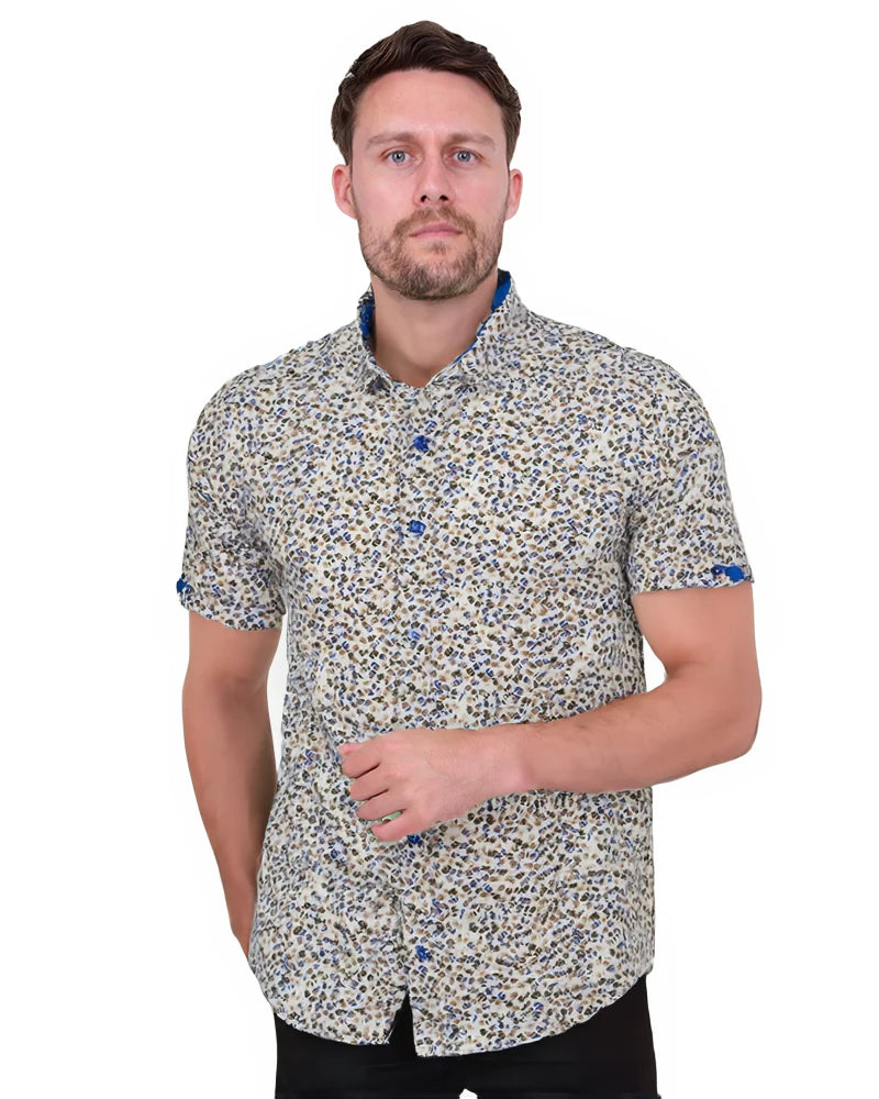 Cream Floral Print Short Sleeve Shirt