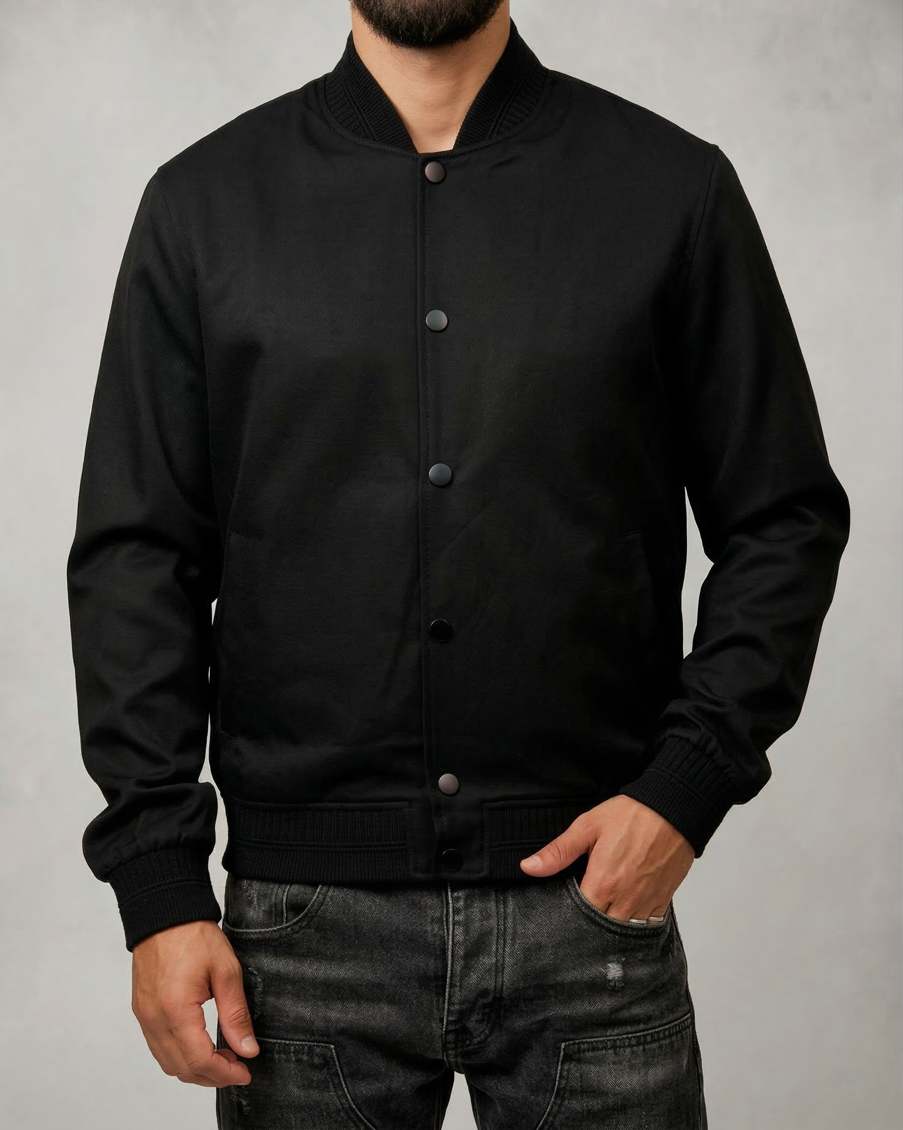 Minimalist Bomber Jacket with Snap Buttons