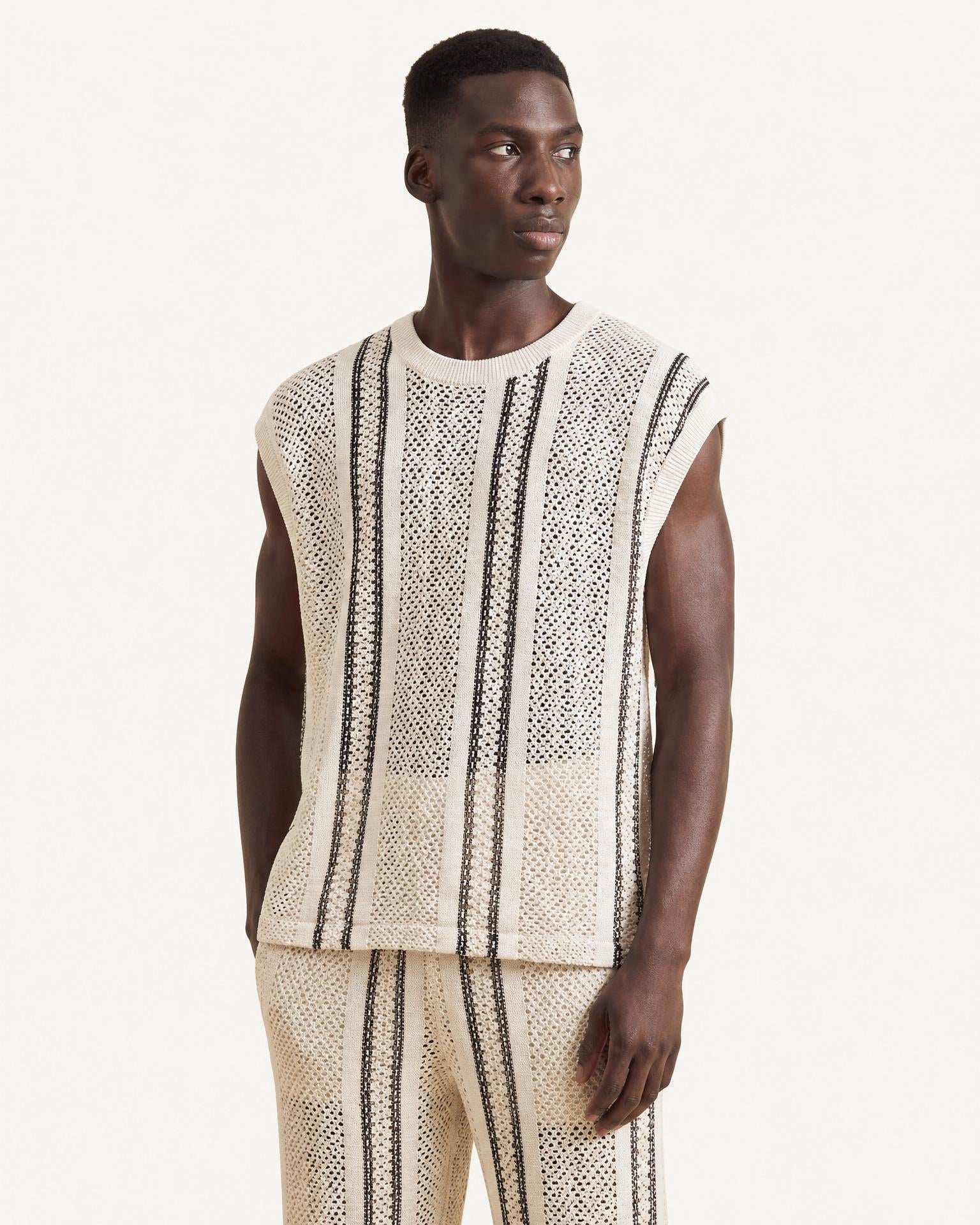 Ecru Stripe Knit Vest & Trouser Set