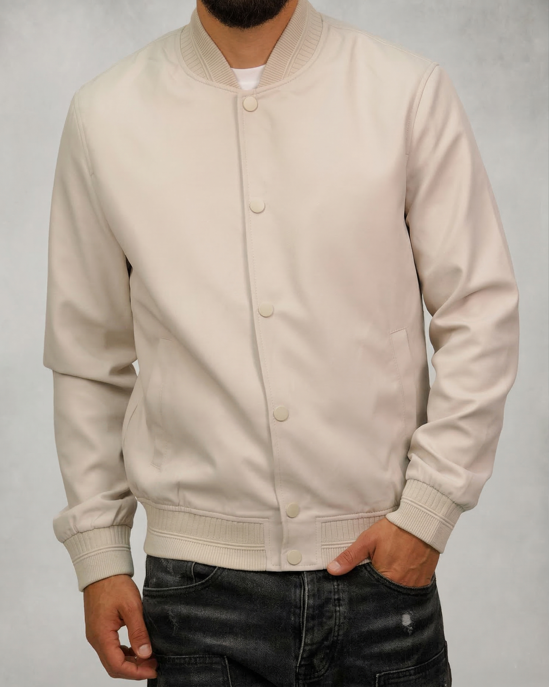 Minimalist Bomber Jacket with Snap Buttons