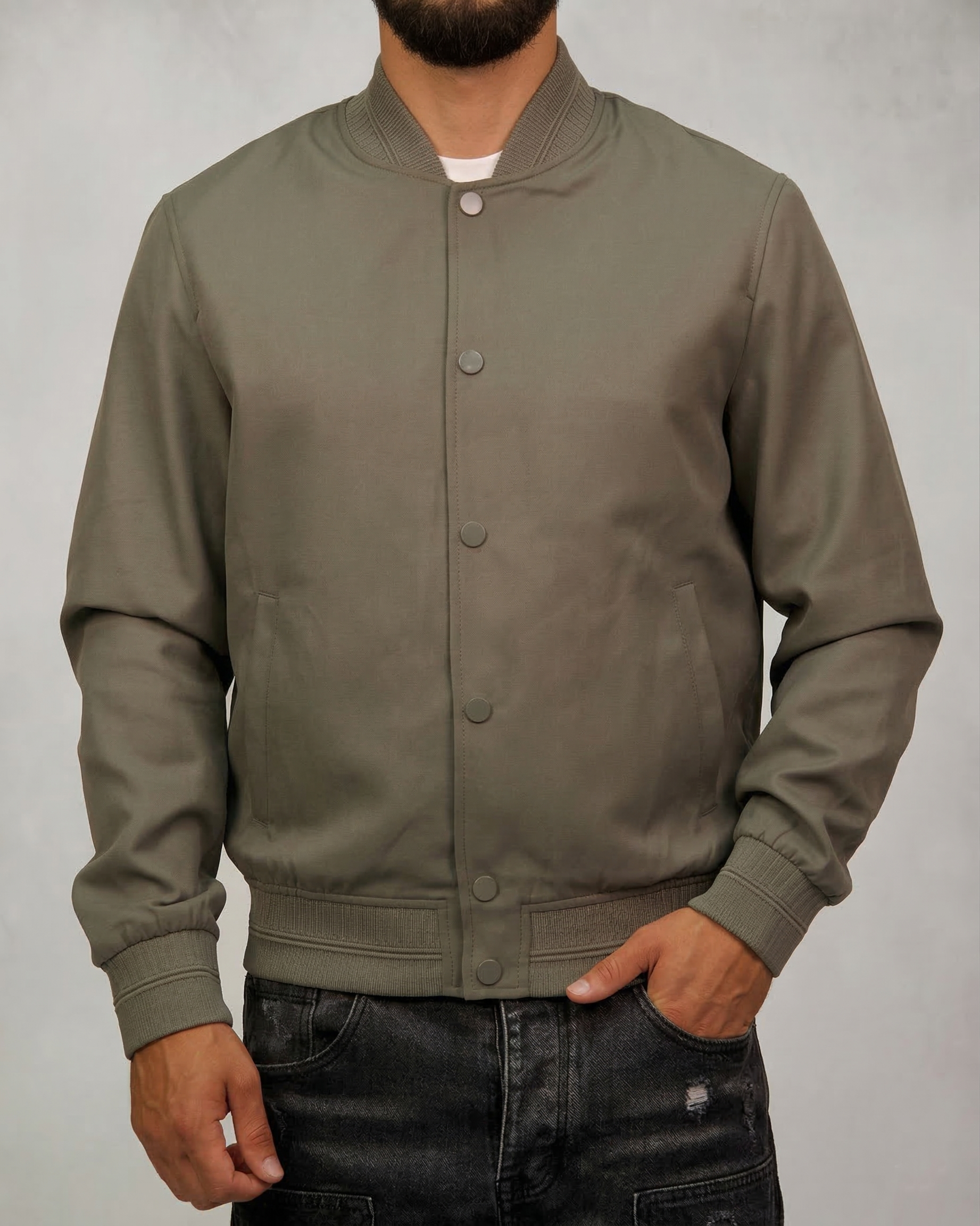 Minimalist Bomber Jacket with Snap Buttons