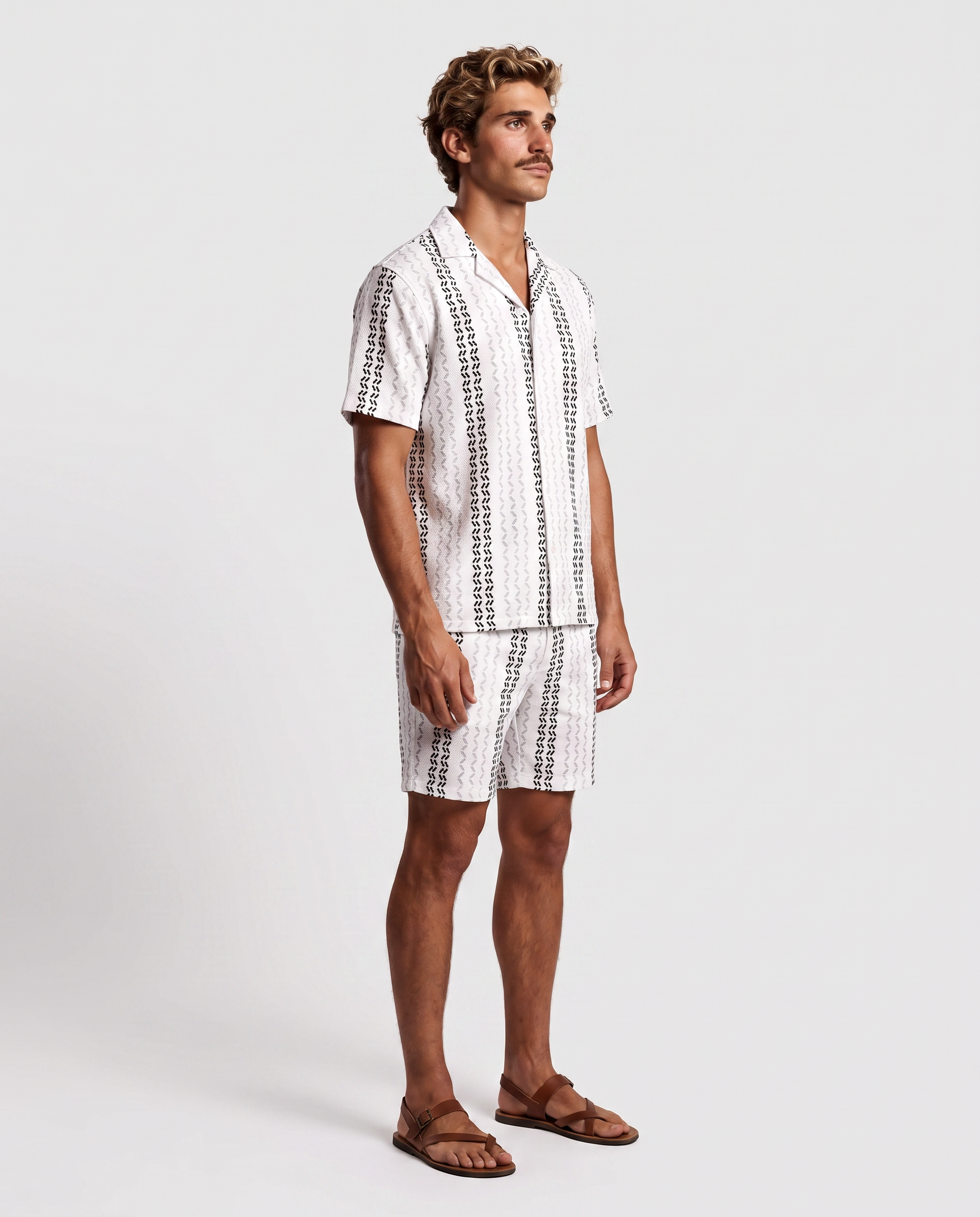 Monochrome Woven Stripe Camp Shirt & Shorts Set