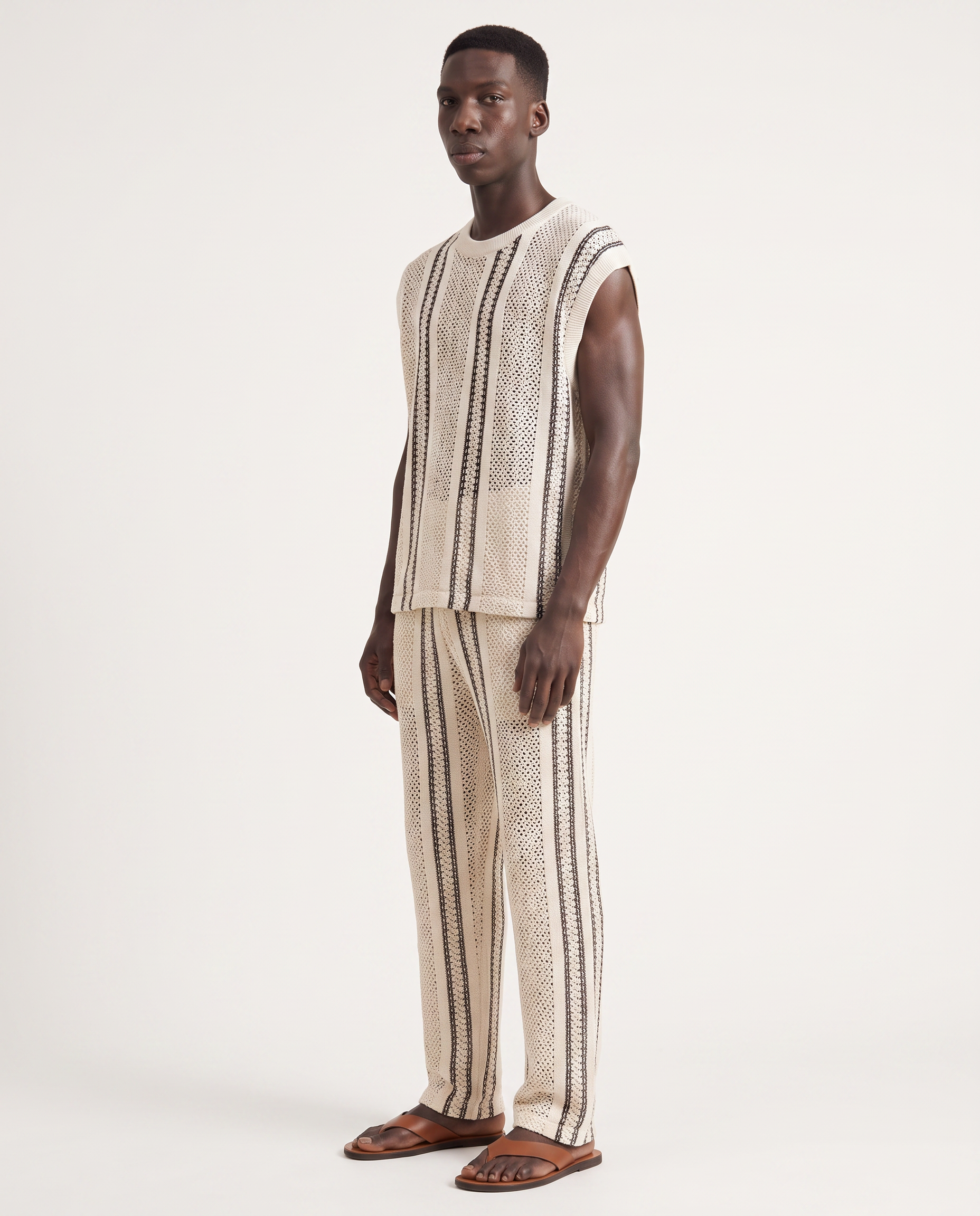 Ecru Stripe Knit Vest & Trouser Set