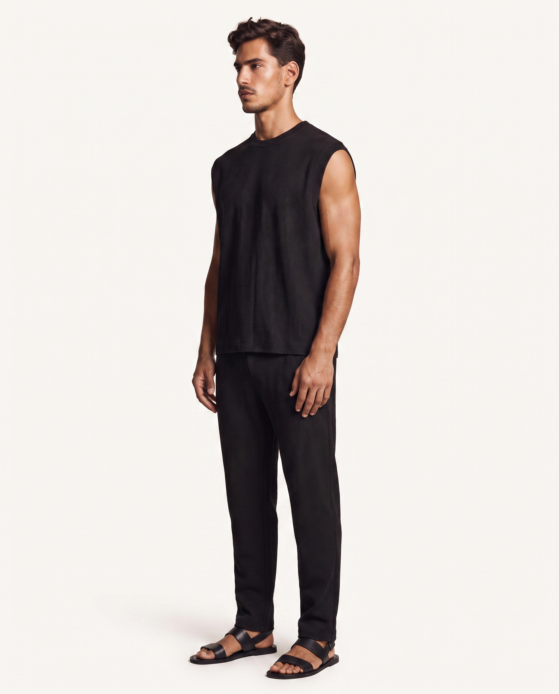Black Textured-Knit Vest & Trouser Set