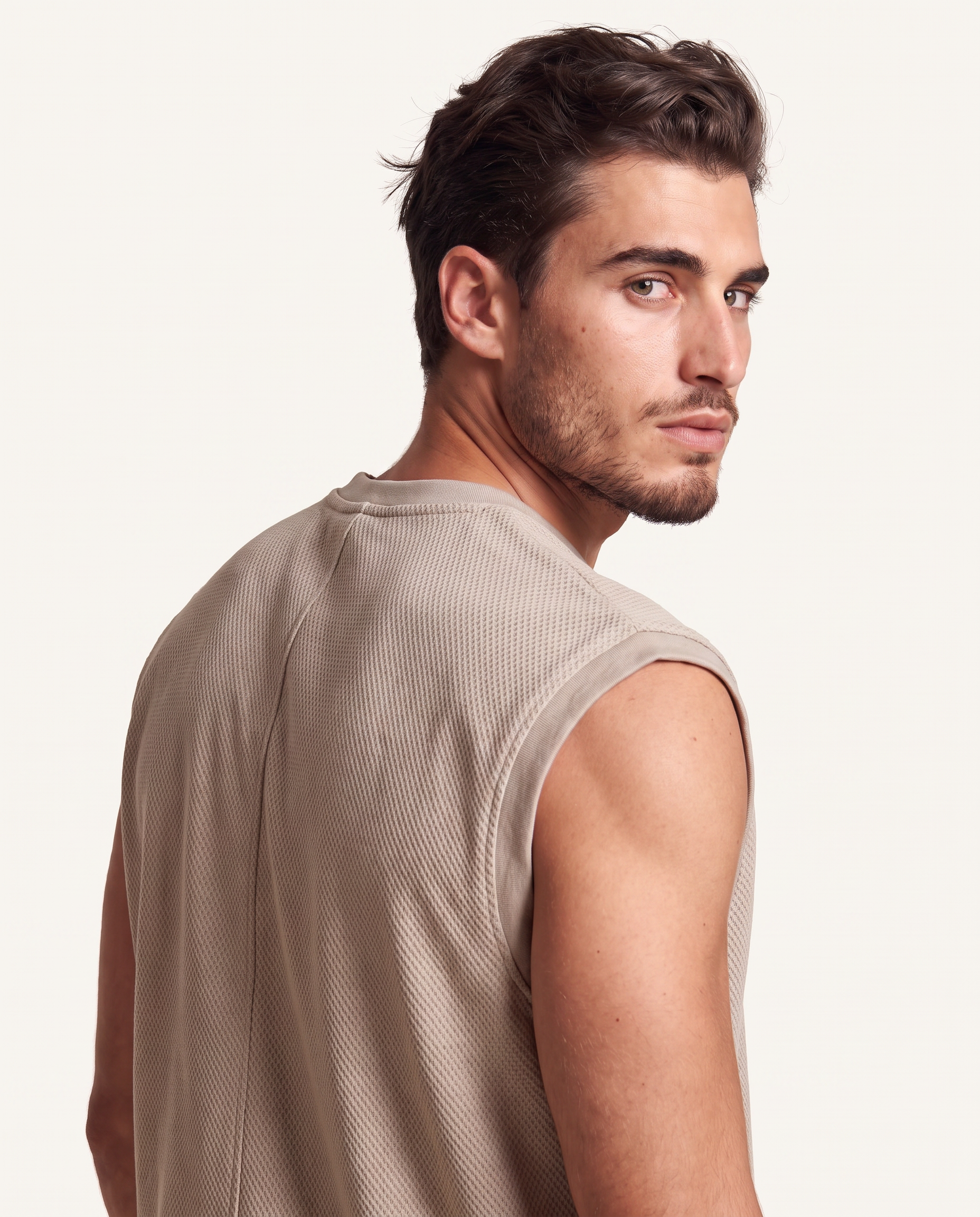 Beige Textured-Knit Vest & Trouser Set