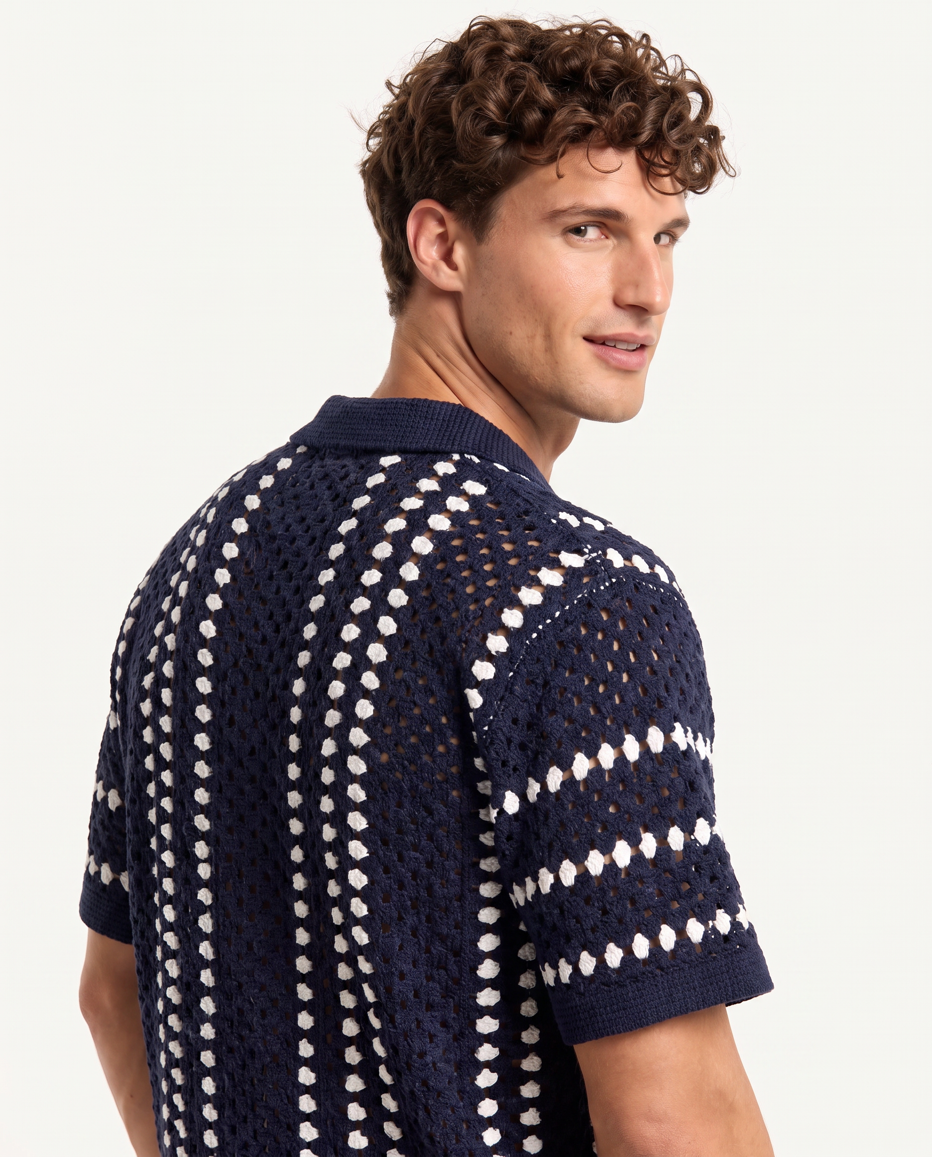 Navy Open-Knit Camp Shirt & Short Set