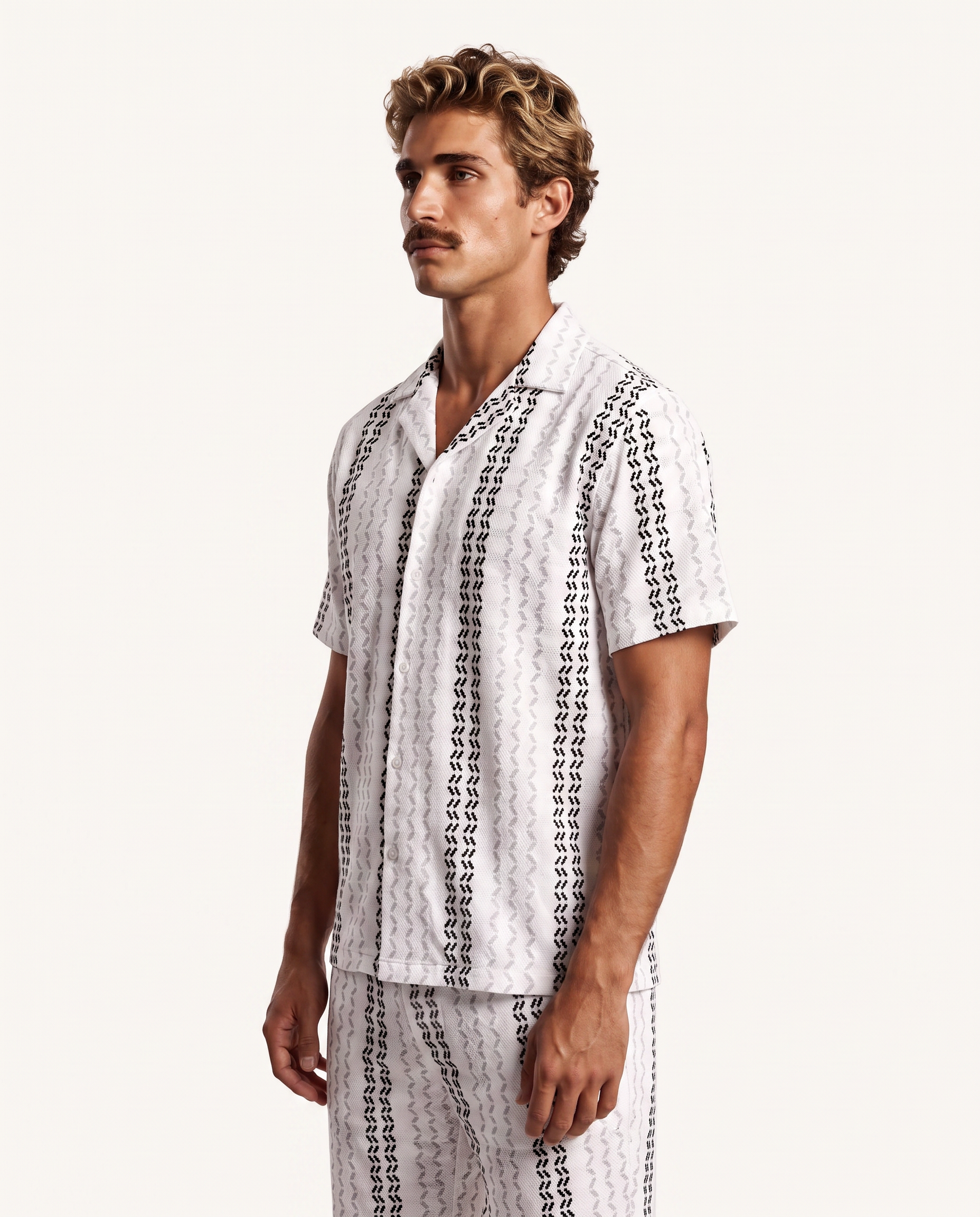 Monochrome Woven Stripe Camp Shirt & Shorts Set