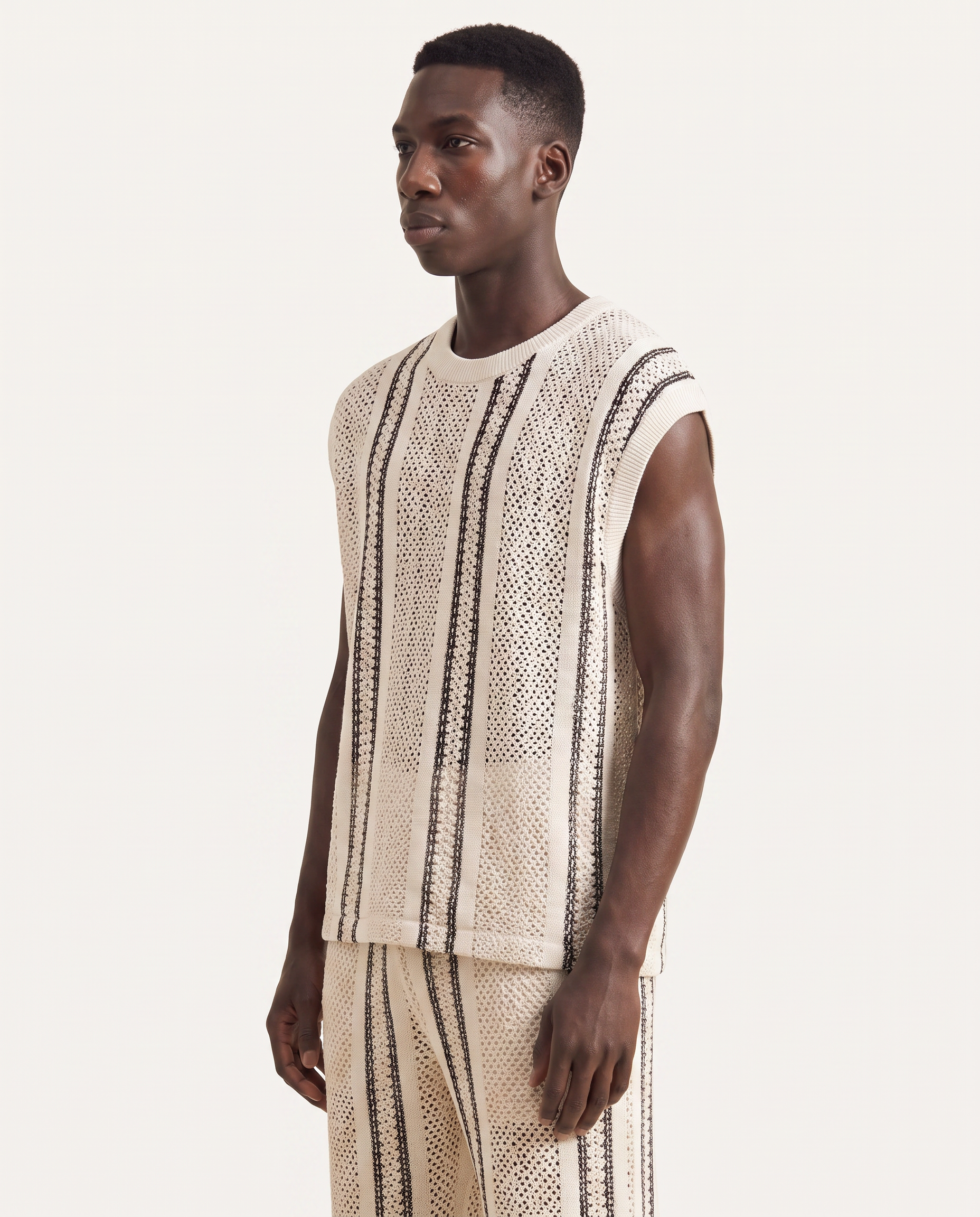 Ecru Stripe Knit Vest & Trouser Set