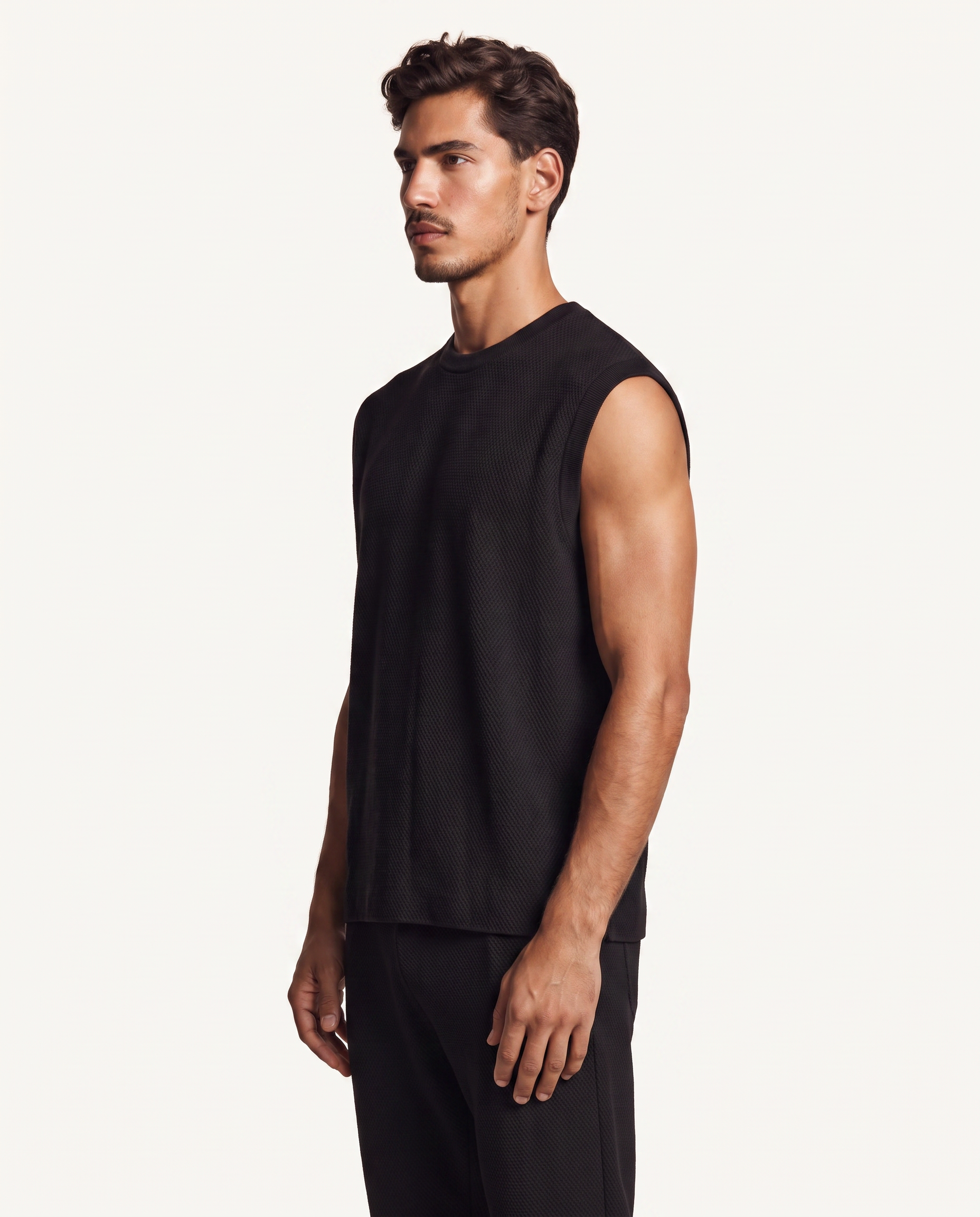 Black Textured-Knit Vest & Trouser Set