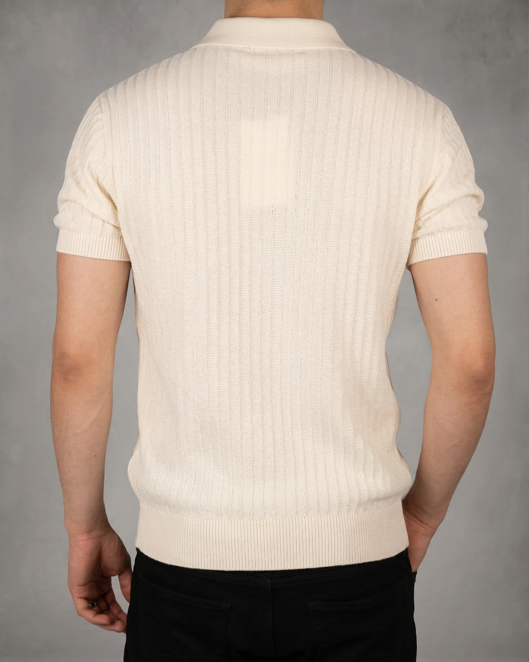 Open Collared Ribbed Polo Shirt