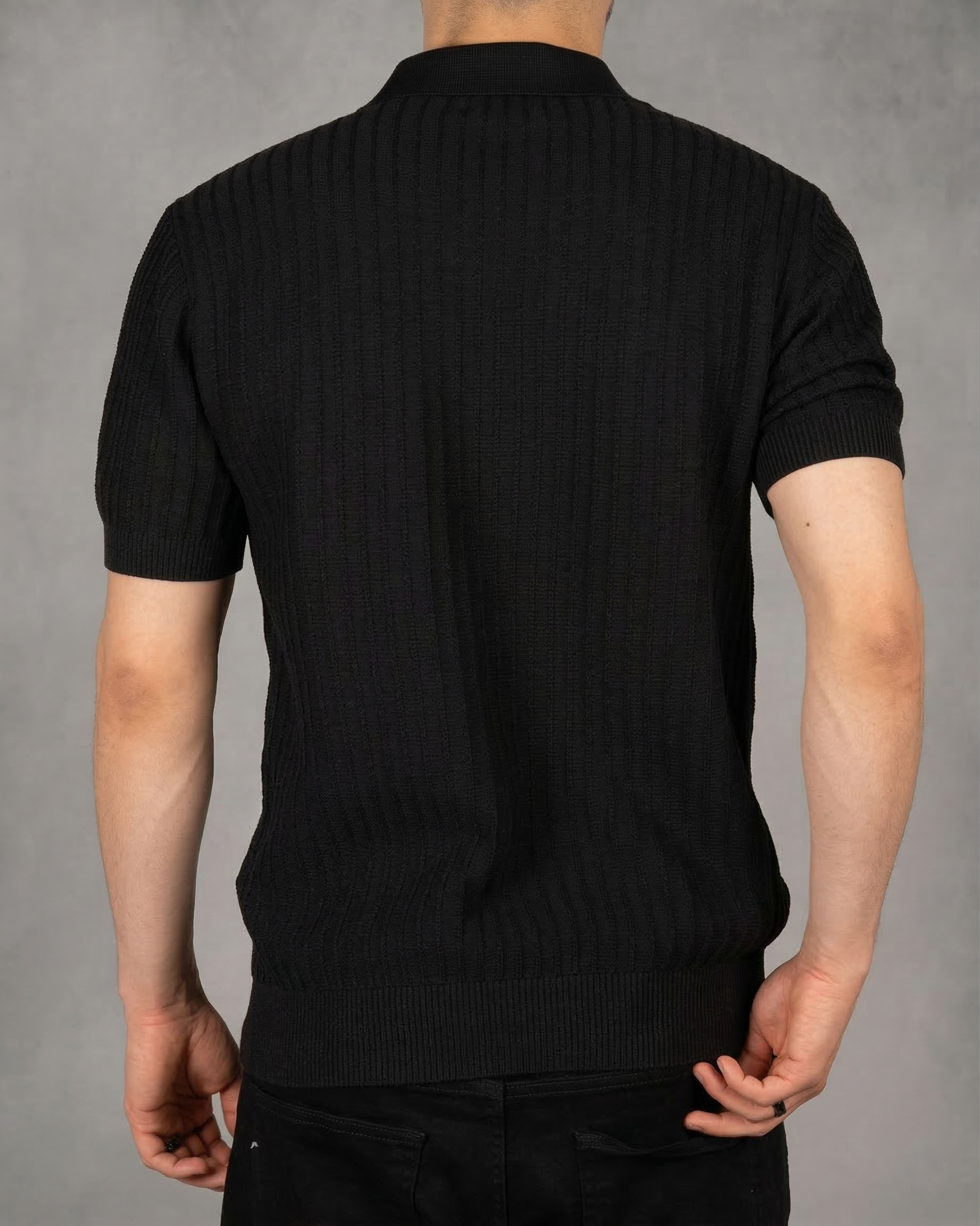 Open Collared Ribbed Polo Shirt