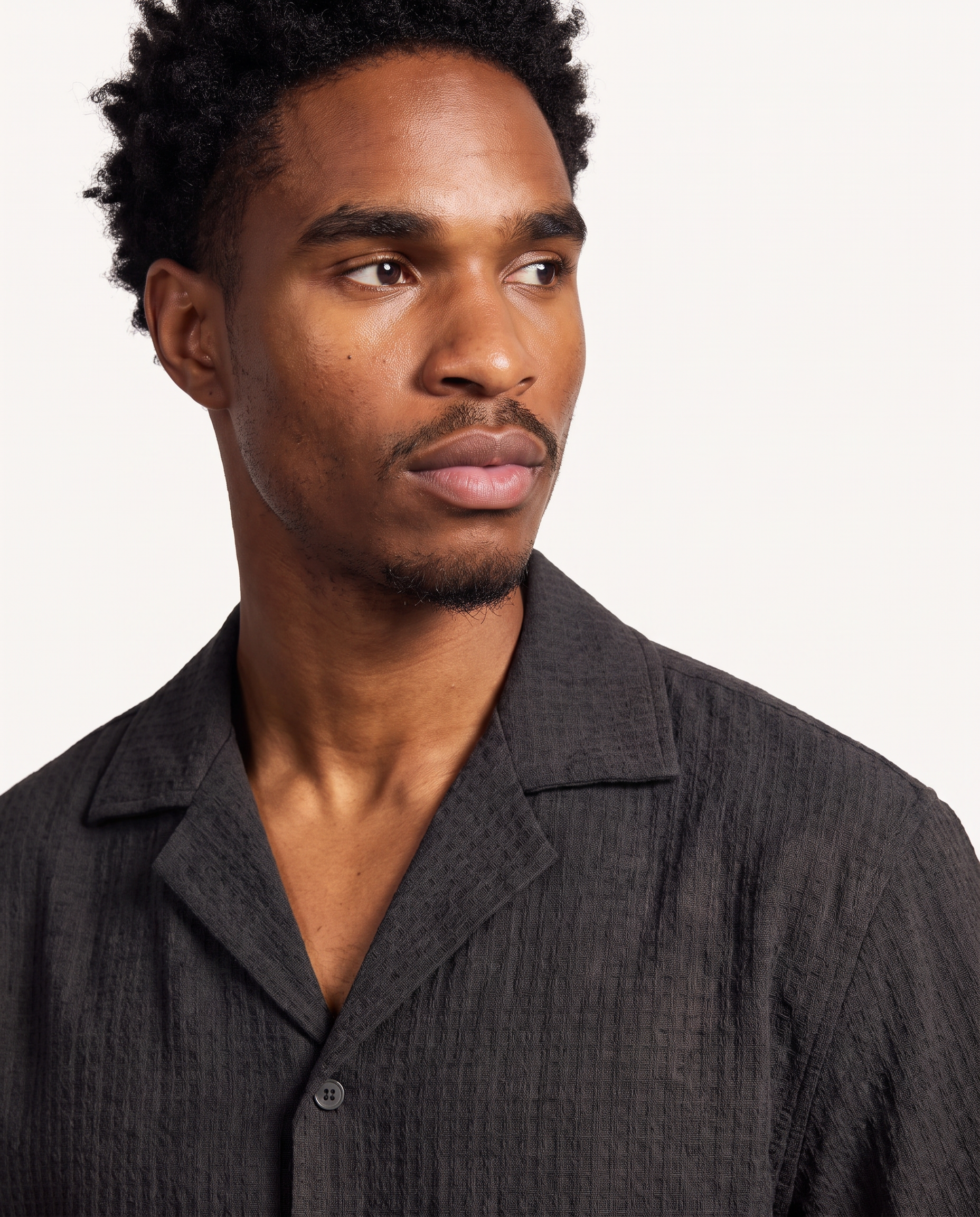 Black Waffle Camp-Collar Shirt & Short Set