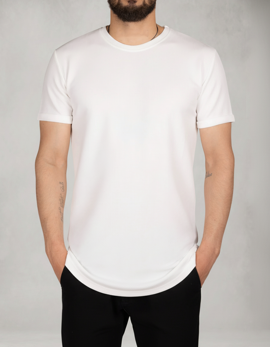 Textured Short Sleeve Longline T-Shirt
