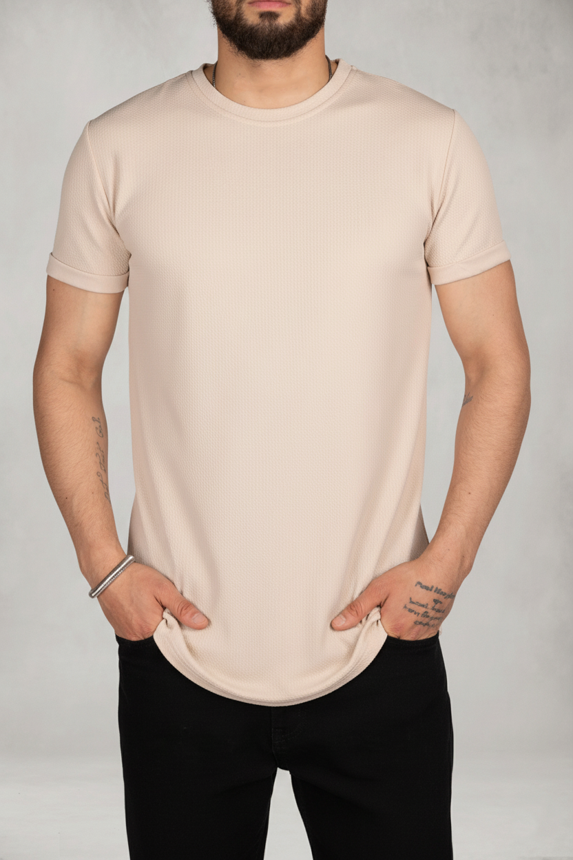 Textured Short Sleeve Longline T-Shirt