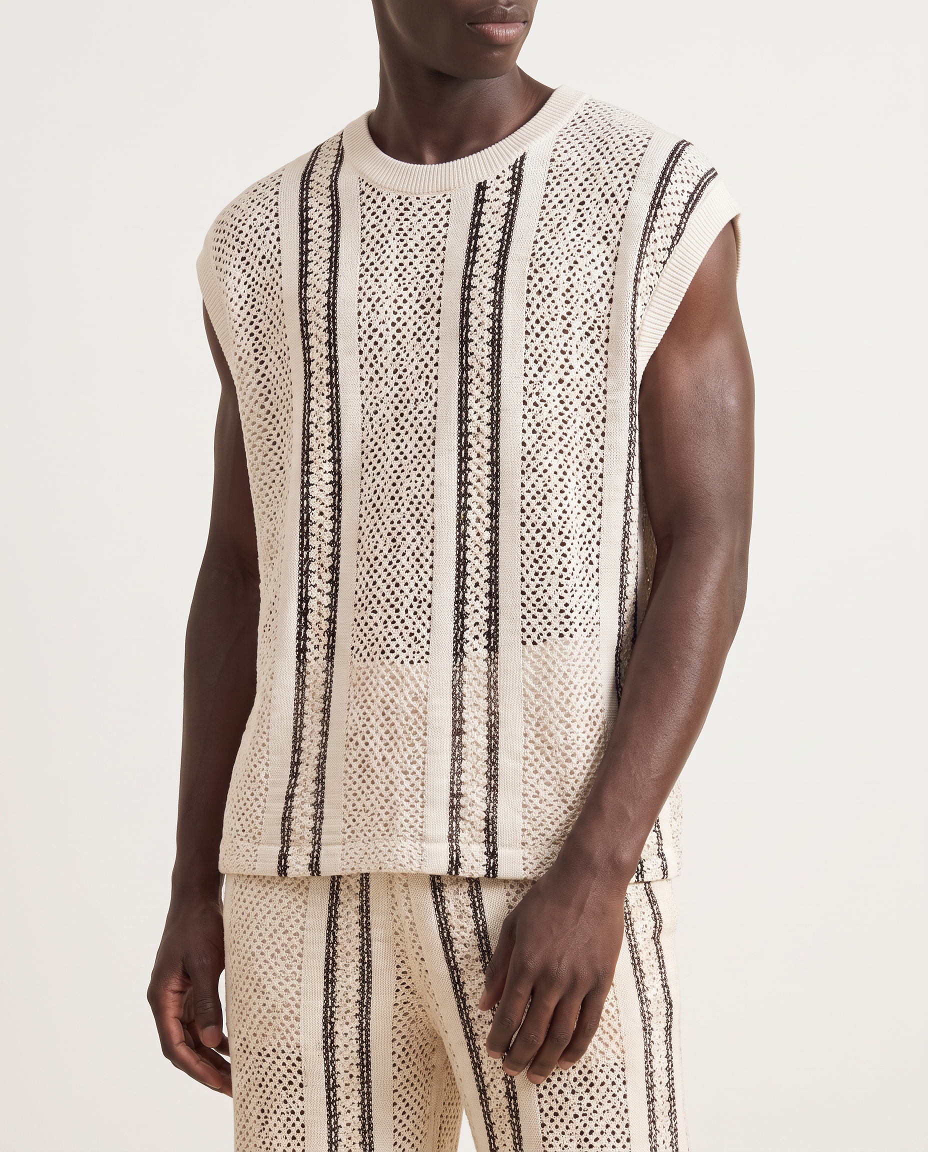 Ecru Stripe Knit Vest & Trouser Set