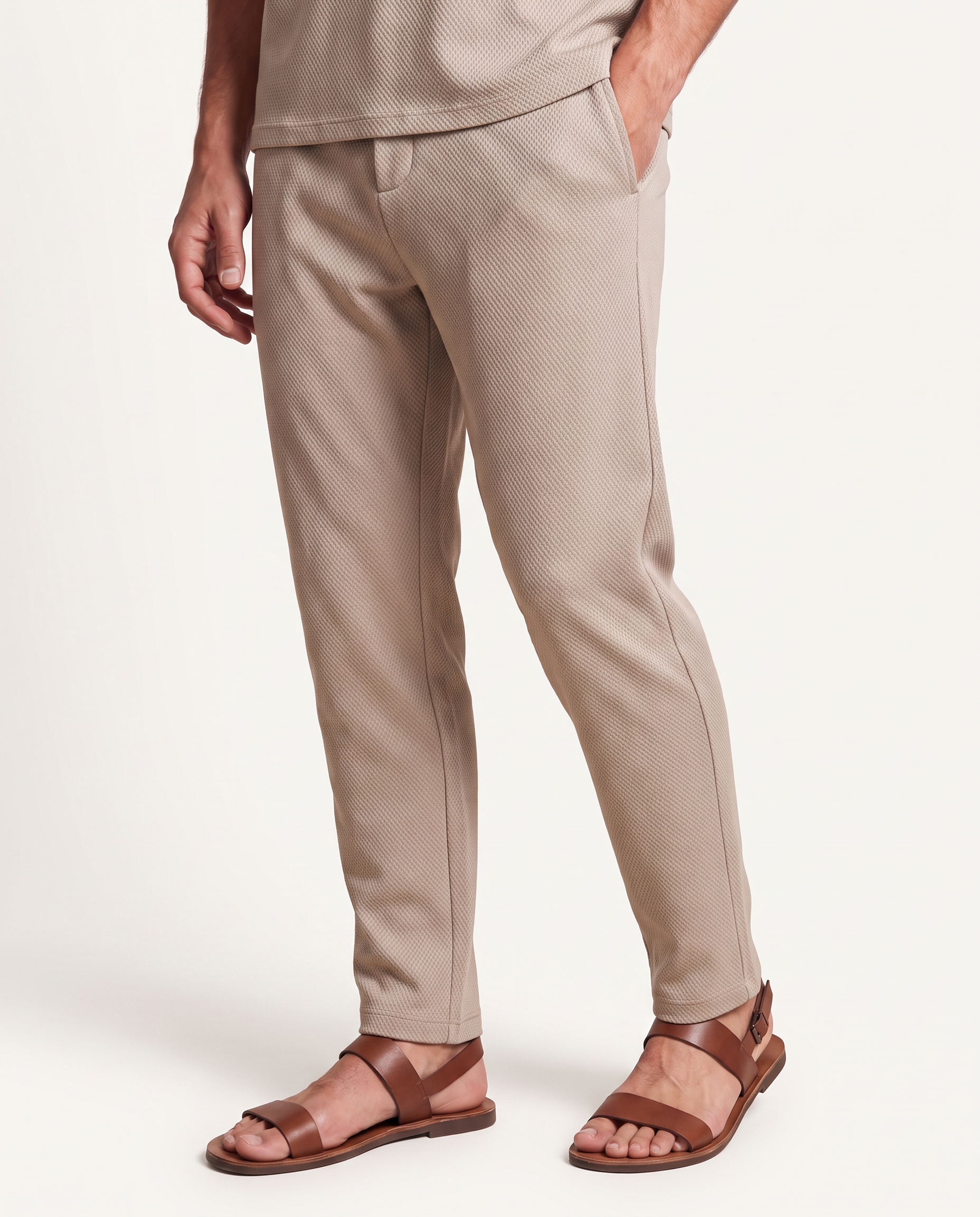 Beige Textured-Knit Vest & Trouser Set