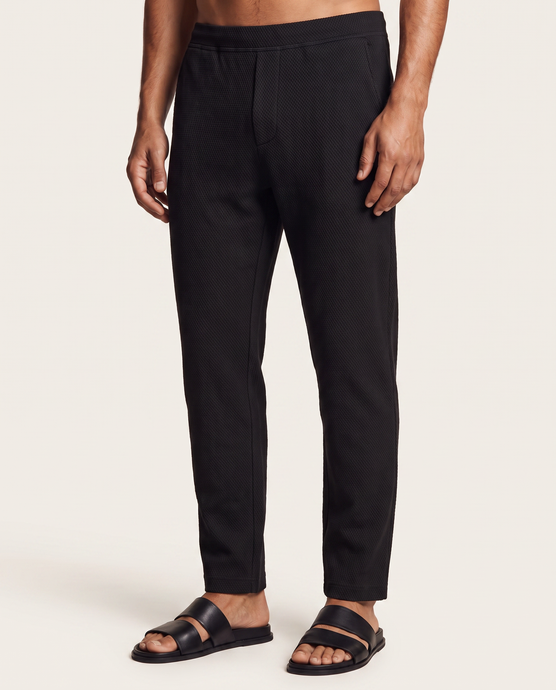 Black Textured-Knit Vest & Trouser Set